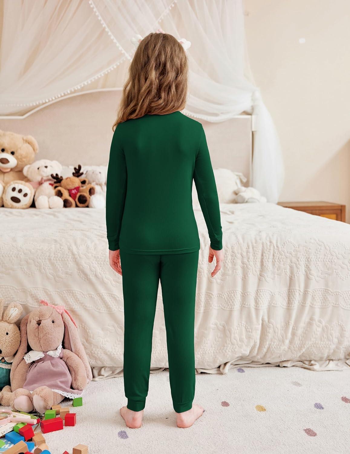 imageArshiner Pajamas for Girls Long Sleeve Pants Sets Snug fit 2 Piece Pjs Set Soft SleepwearGreen