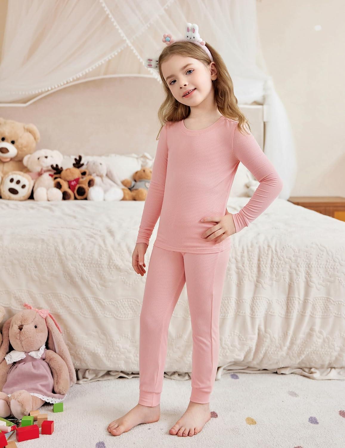 imageArshiner Pajamas for Girls Long Sleeve Pants Sets Snug fit 2 Piece Pjs Set Soft SleepwearLight Pink