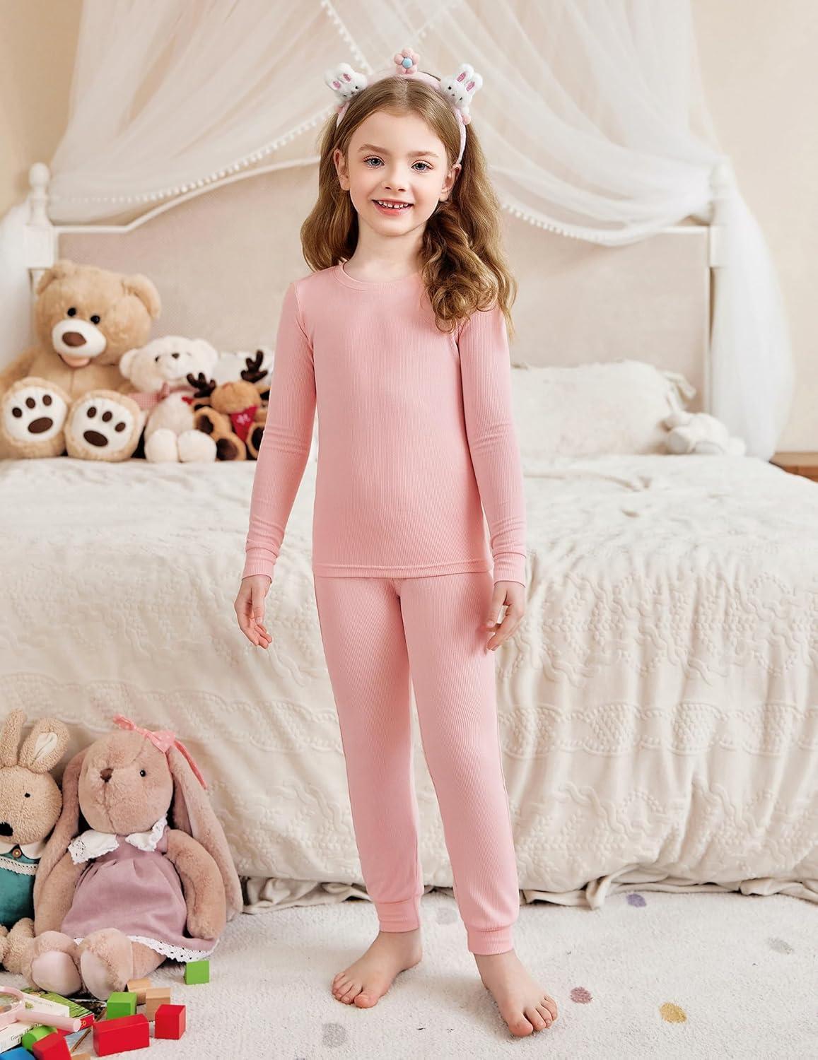 imageArshiner Pajamas for Girls Long Sleeve Pants Sets Snug fit 2 Piece Pjs Set Soft SleepwearLight Pink