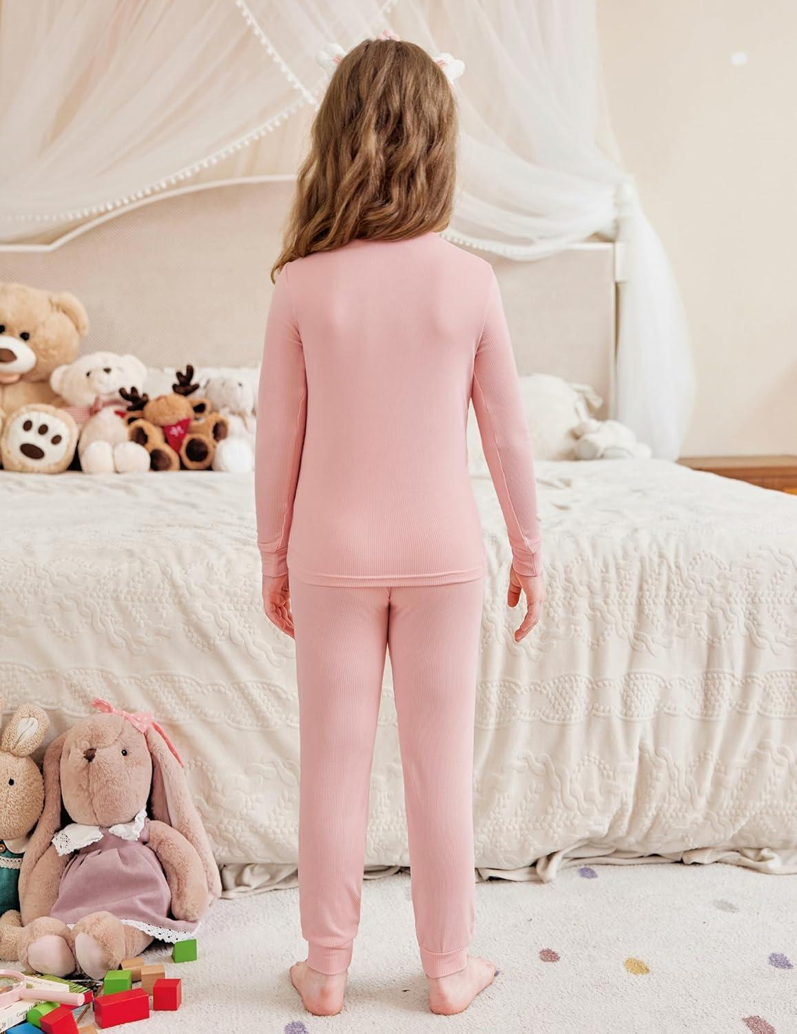 imageArshiner Pajamas for Girls Long Sleeve Pants Sets Snug fit 2 Piece Pjs Set Soft SleepwearLight Pink