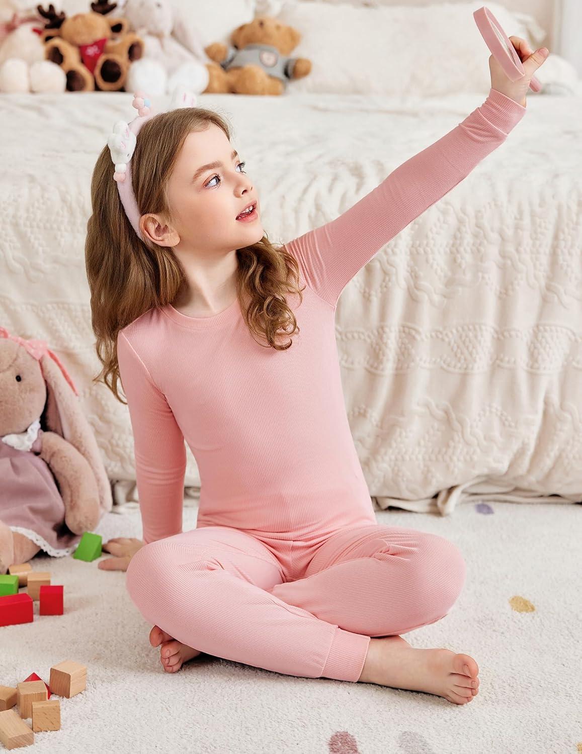 imageArshiner Pajamas for Girls Long Sleeve Pants Sets Snug fit 2 Piece Pjs Set Soft SleepwearLight Pink