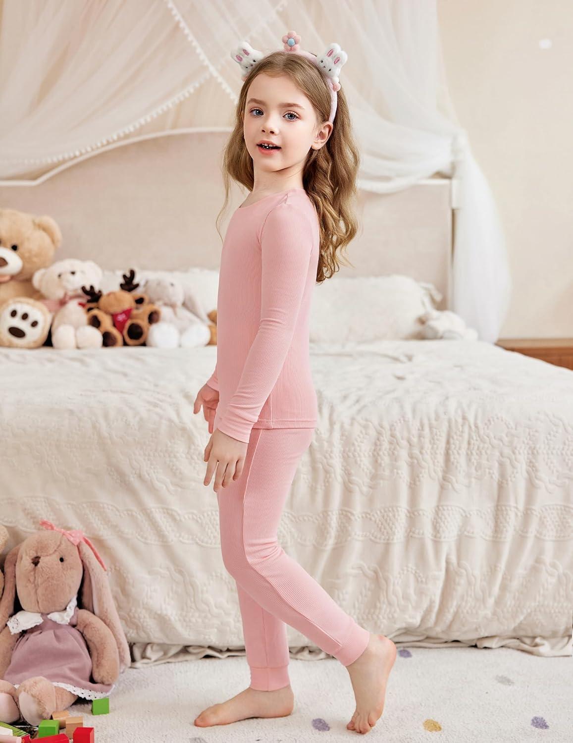 imageArshiner Pajamas for Girls Long Sleeve Pants Sets Snug fit 2 Piece Pjs Set Soft SleepwearLight Pink
