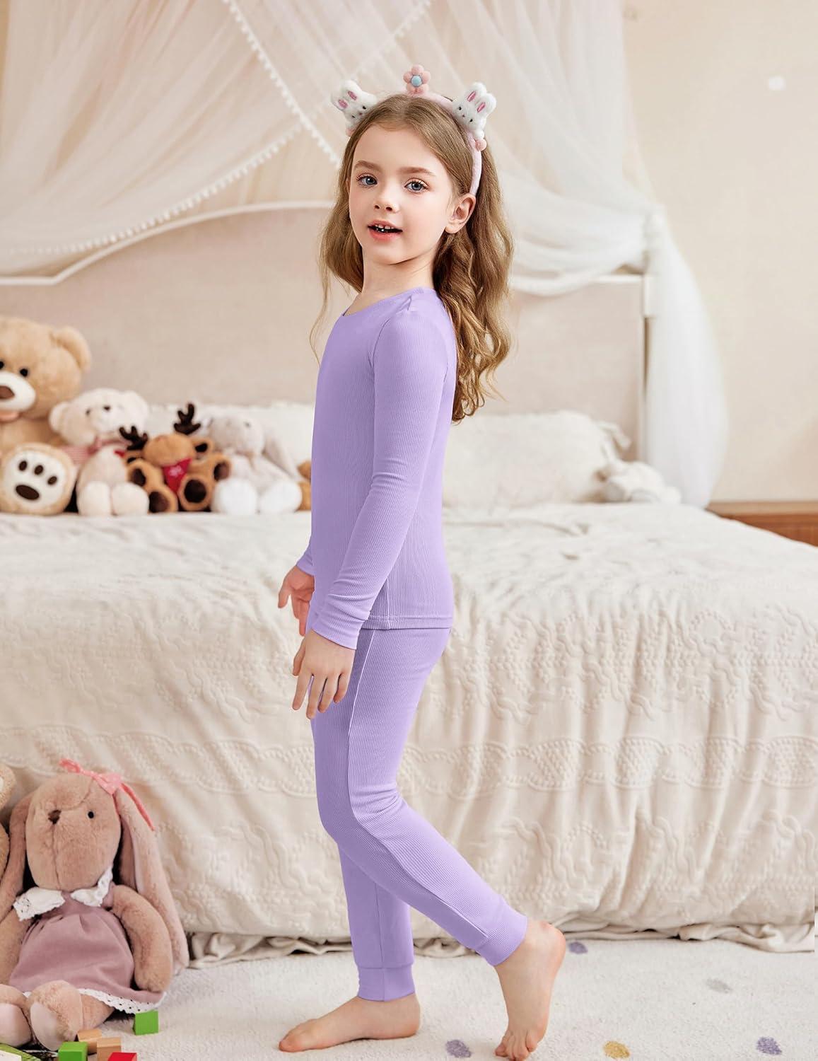 imageArshiner Pajamas for Girls Long Sleeve Pants Sets Snug fit 2 Piece Pjs Set Soft SleepwearLilac