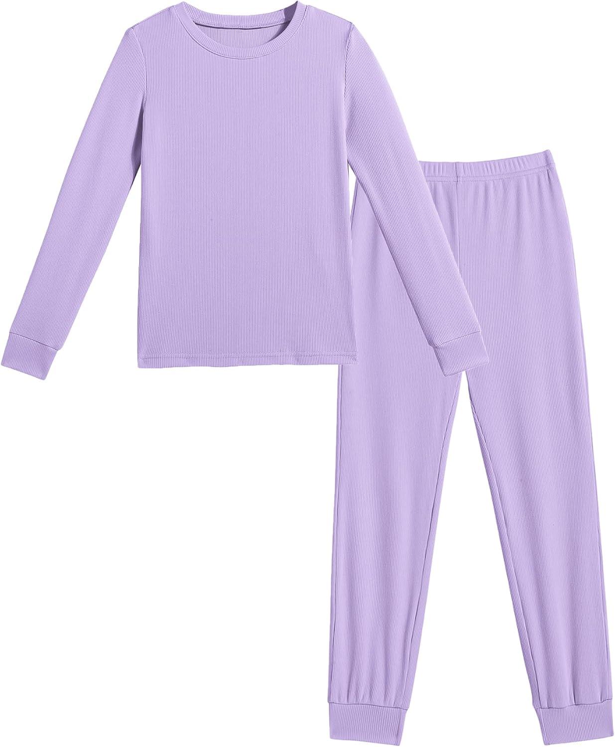 imageArshiner Pajamas for Girls Long Sleeve Pants Sets Snug fit 2 Piece Pjs Set Soft SleepwearLilac