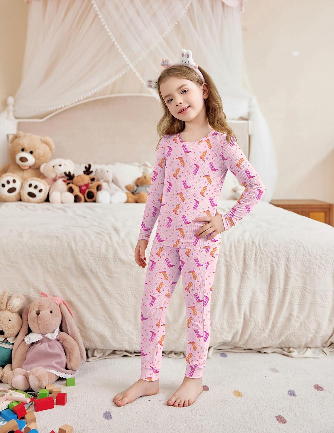 imageArshiner Pajamas for Girls Long Sleeve Pants Sets Snug fit 2 Piece Pjs Set Soft SleepwearPink Boots