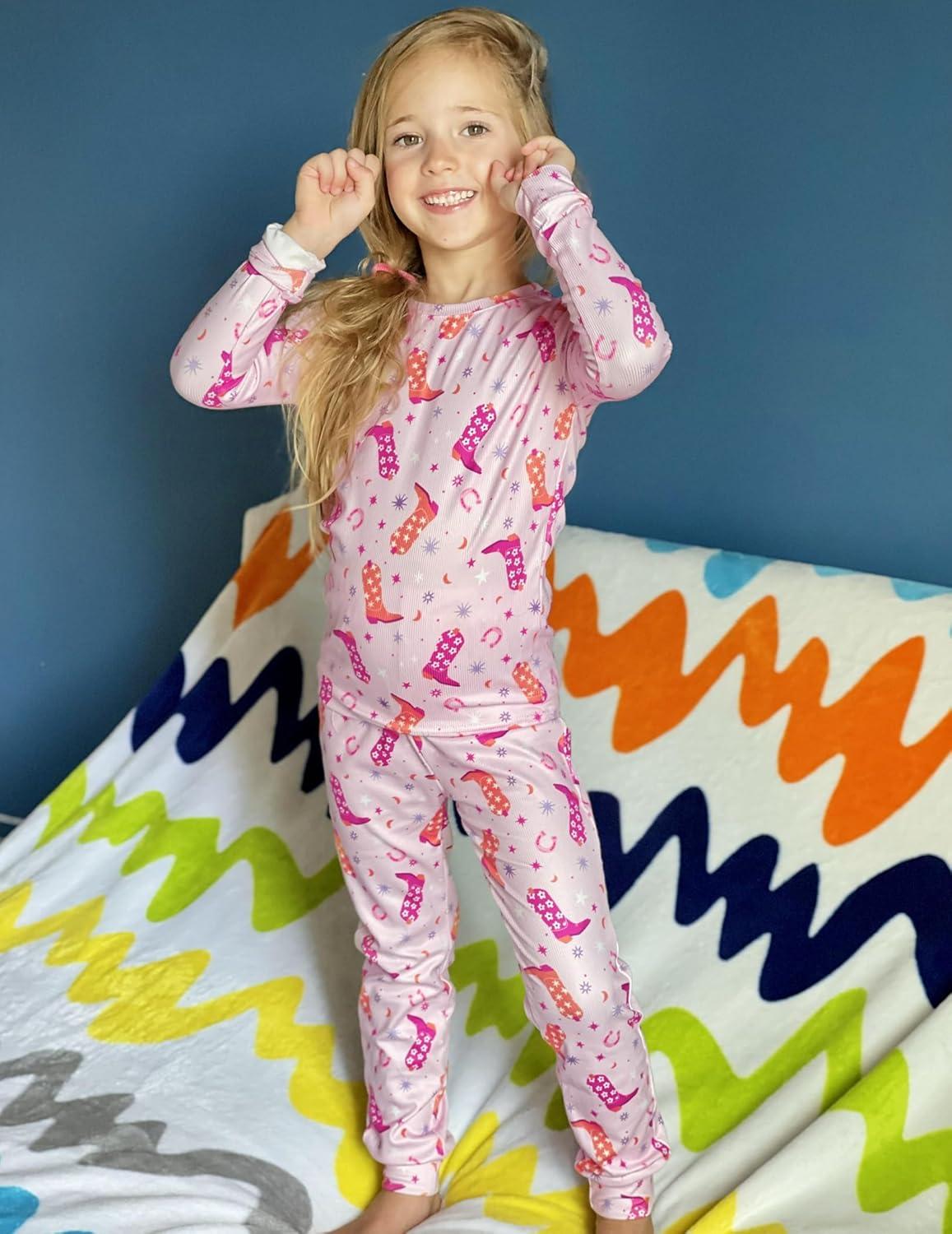 imageArshiner Pajamas for Girls Long Sleeve Pants Sets Snug fit 2 Piece Pjs Set Soft SleepwearPink Boots