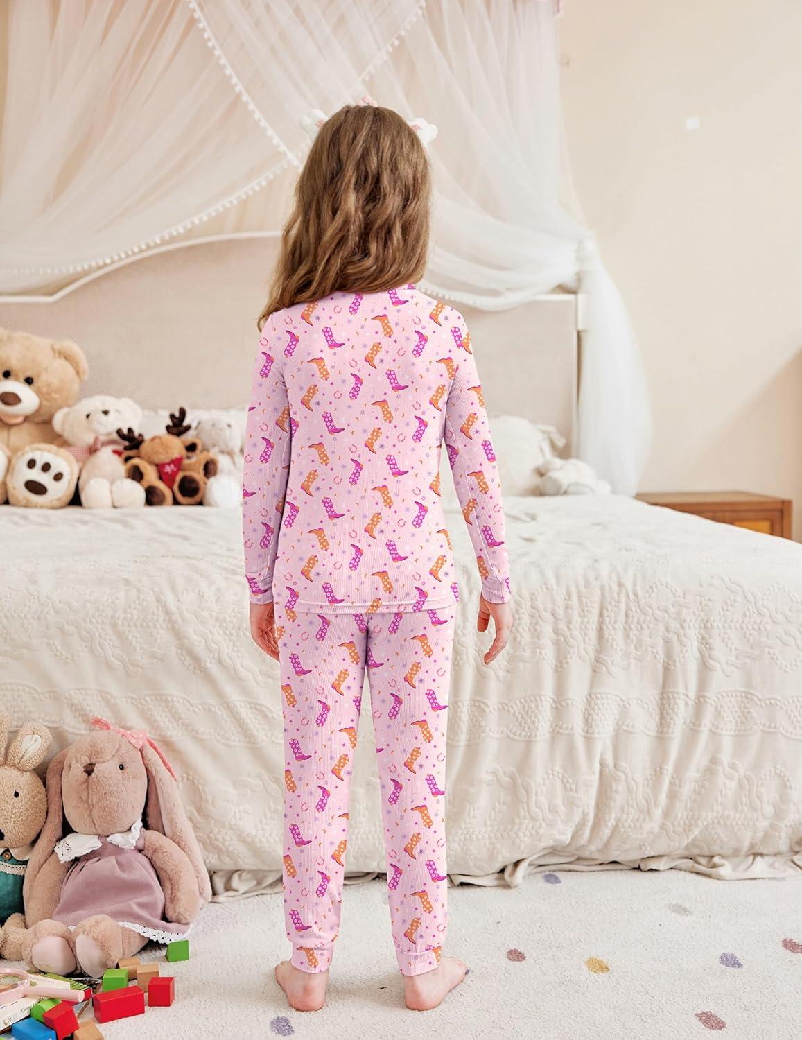 imageArshiner Pajamas for Girls Long Sleeve Pants Sets Snug fit 2 Piece Pjs Set Soft SleepwearPink Boots