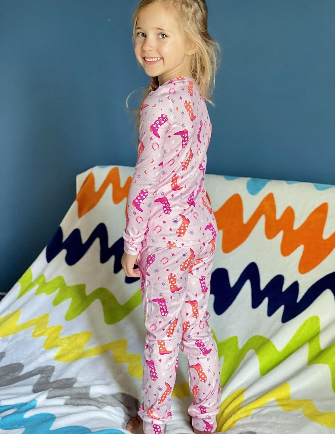 imageArshiner Pajamas for Girls Long Sleeve Pants Sets Snug fit 2 Piece Pjs Set Soft SleepwearPink Boots