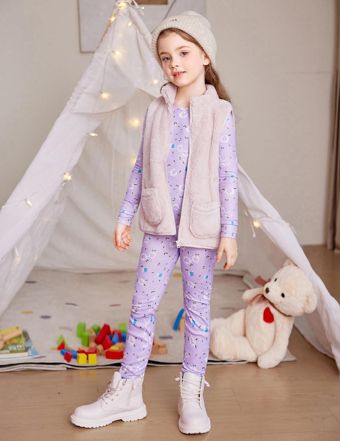 imageArshiner Pajamas for Girls Long Sleeve Pants Sets Snug fit 2 Piece Pjs Set Soft SleepwearPurple Flowers