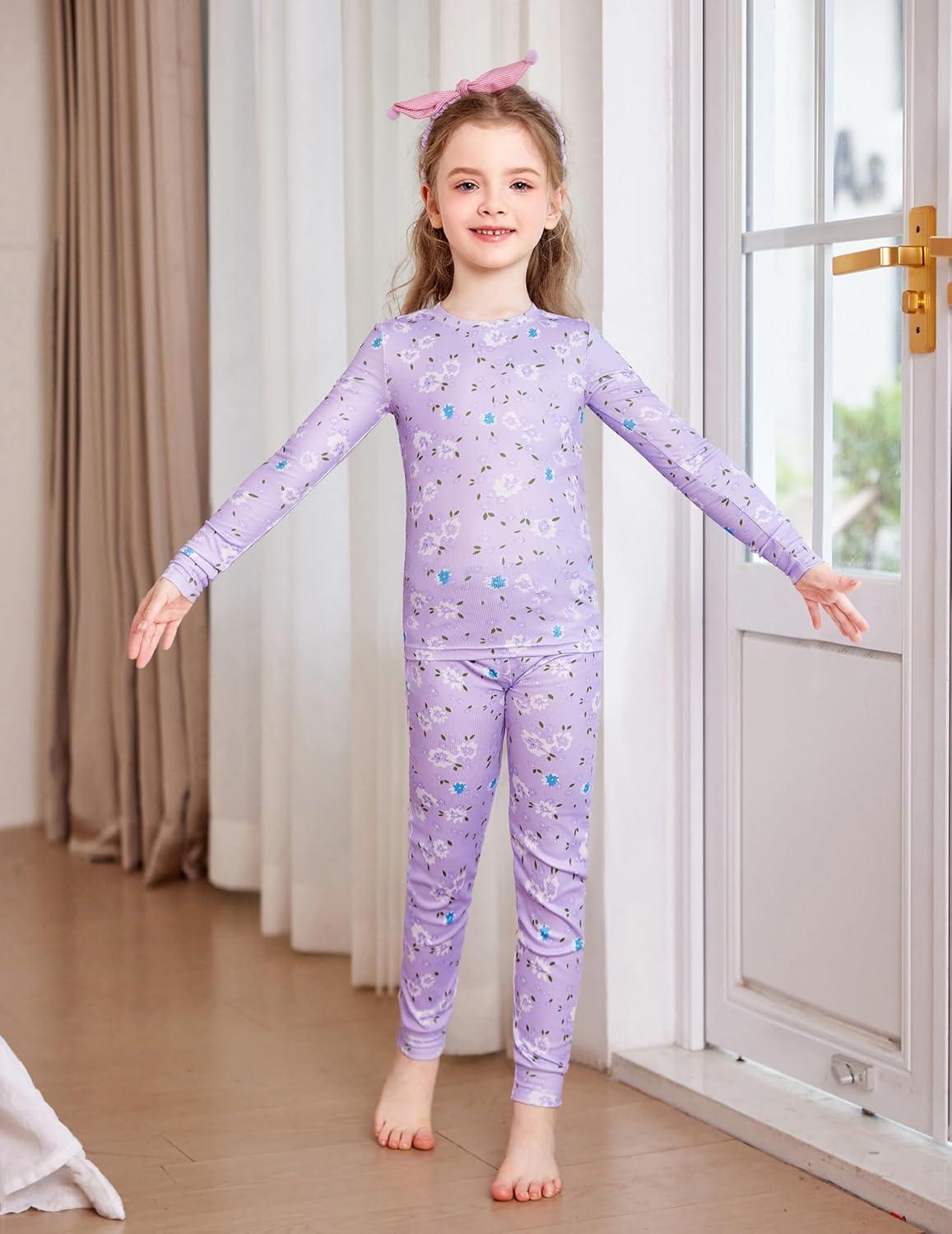 imageArshiner Pajamas for Girls Long Sleeve Pants Sets Snug fit 2 Piece Pjs Set Soft SleepwearPurple Flowers