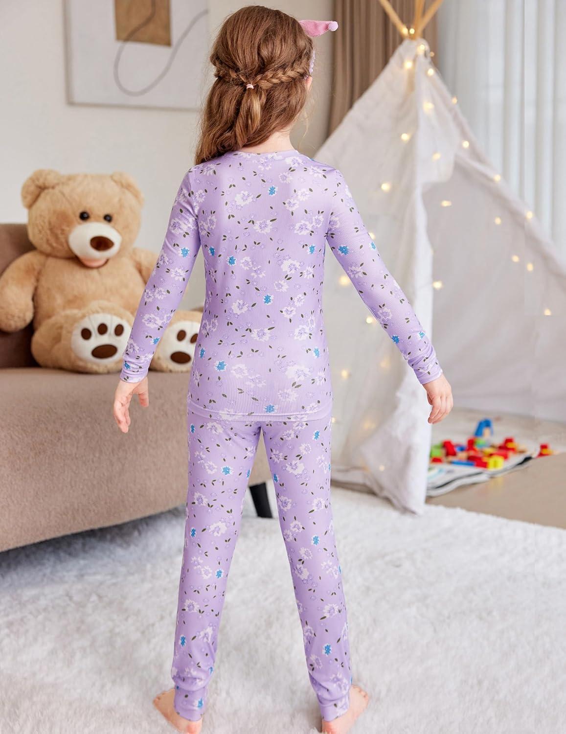imageArshiner Pajamas for Girls Long Sleeve Pants Sets Snug fit 2 Piece Pjs Set Soft SleepwearPurple Flowers