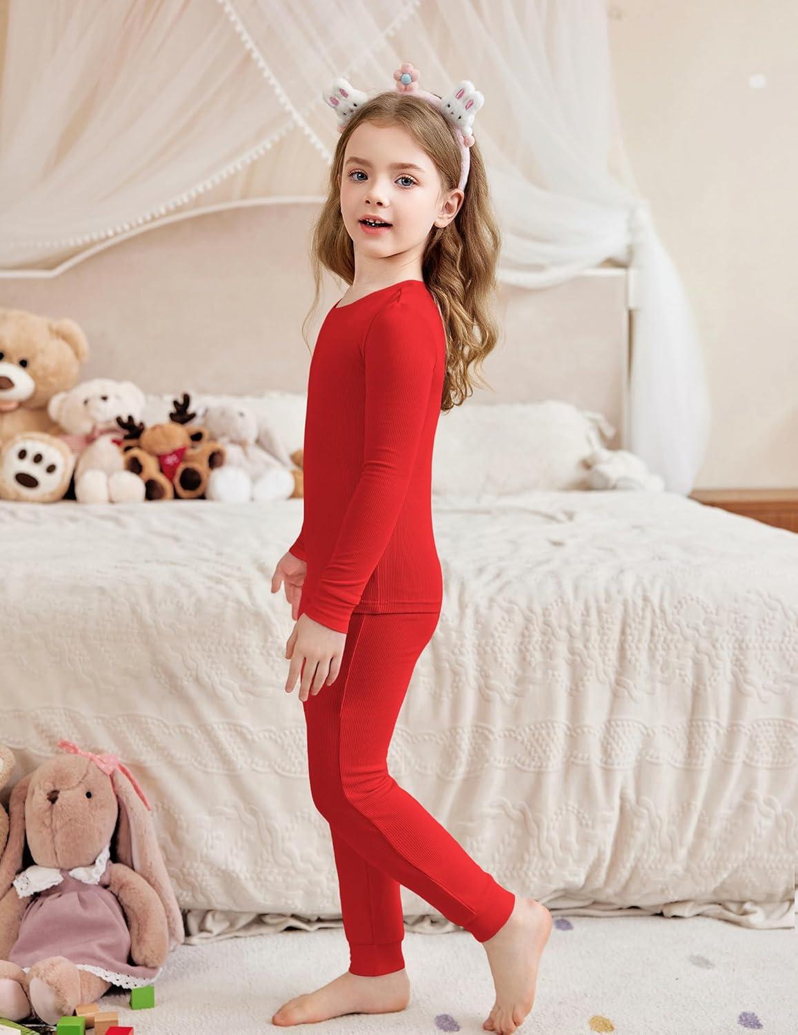 imageArshiner Pajamas for Girls Long Sleeve Pants Sets Snug fit 2 Piece Pjs Set Soft SleepwearRed