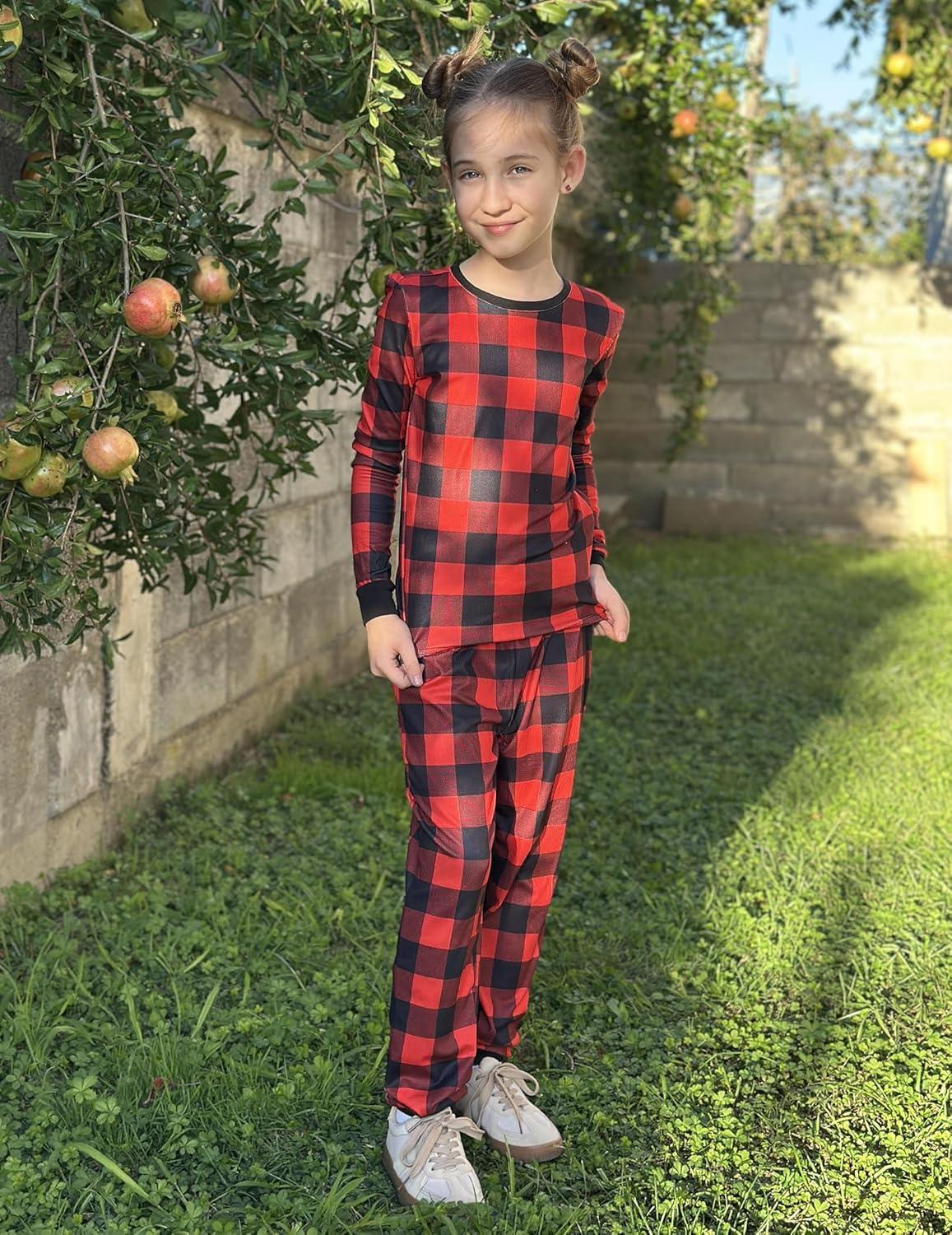 imageArshiner Pajamas for Girls Long Sleeve Pants Sets Snug fit 2 Piece Pjs Set Soft SleepwearRed Plaid