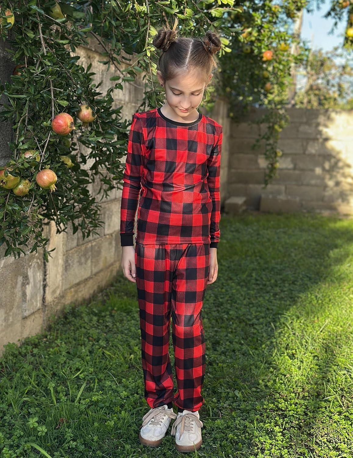 imageArshiner Pajamas for Girls Long Sleeve Pants Sets Snug fit 2 Piece Pjs Set Soft SleepwearRed Plaid