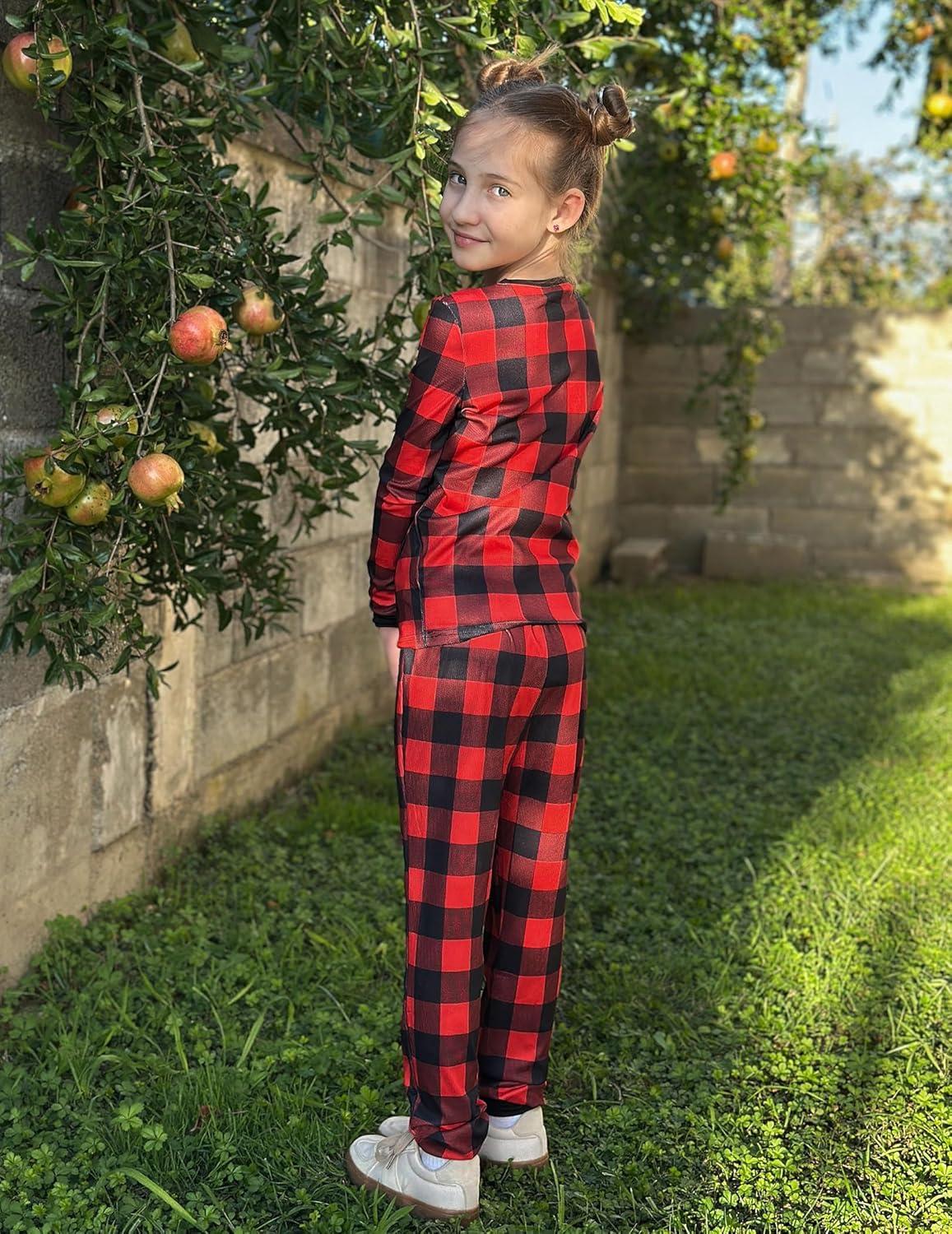 imageArshiner Pajamas for Girls Long Sleeve Pants Sets Snug fit 2 Piece Pjs Set Soft SleepwearRed Plaid
