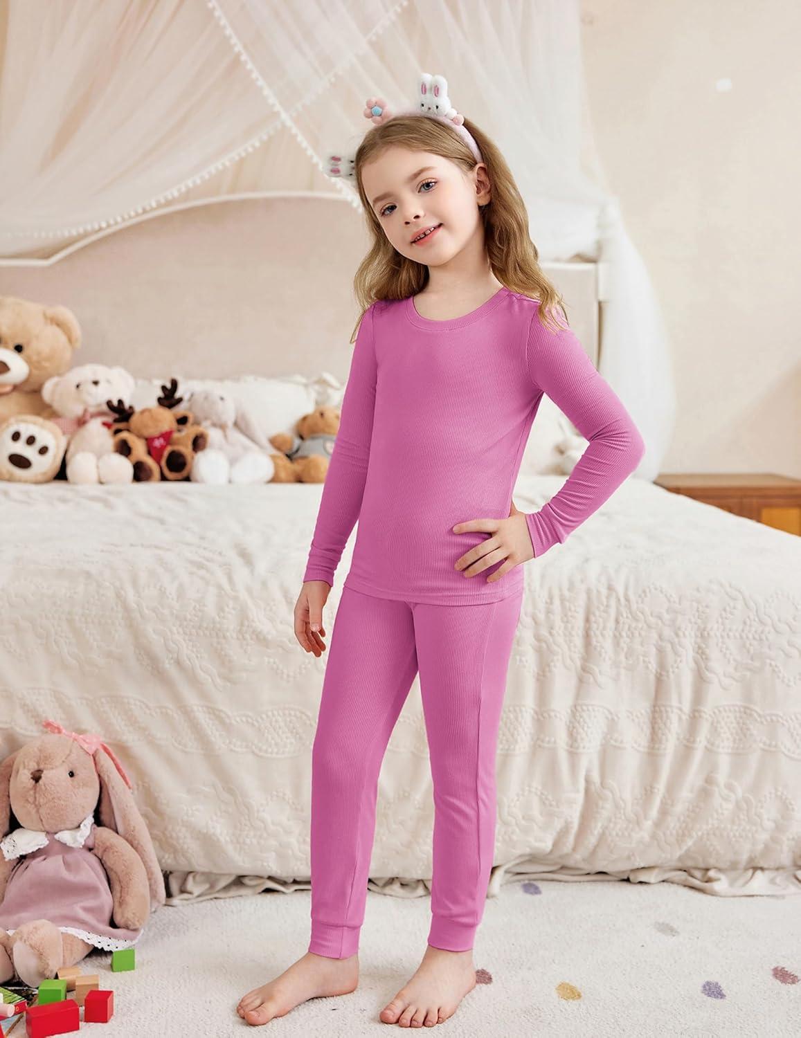 imageArshiner Pajamas for Girls Long Sleeve Pants Sets Snug fit 2 Piece Pjs Set Soft SleepwearRose Red