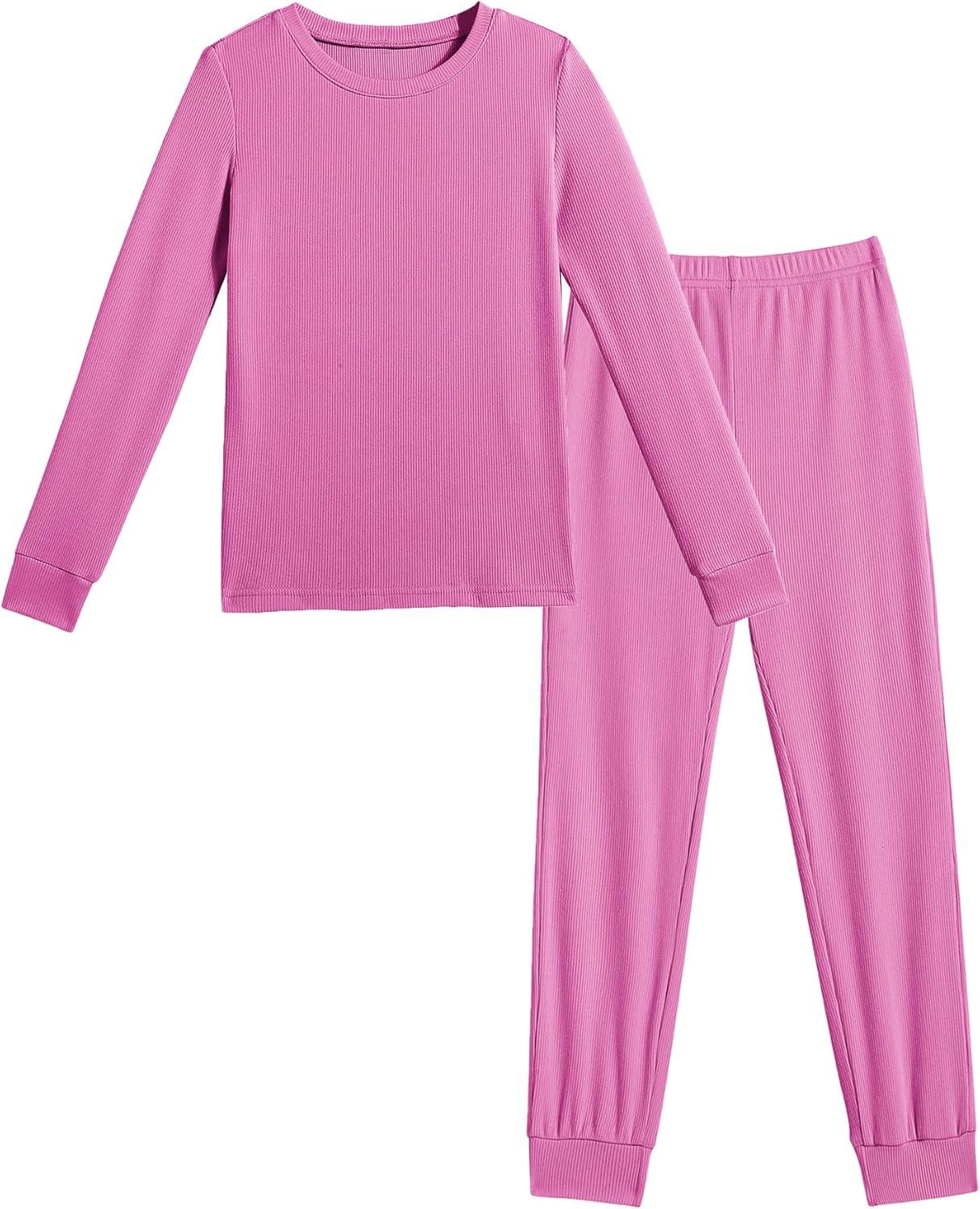 imageArshiner Pajamas for Girls Long Sleeve Pants Sets Snug fit 2 Piece Pjs Set Soft SleepwearRose Red
