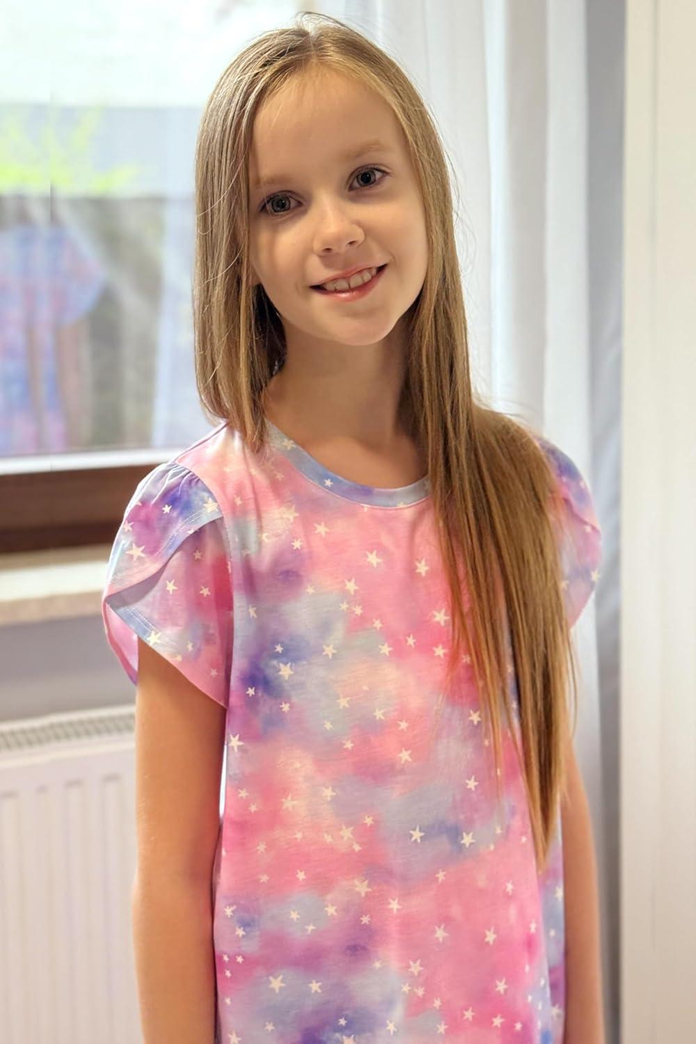 imageArshiner Pajamas for Girls Short Sleeve Long Pants Pjs Cute Soft Sleepwear Lounge SetsPink Purple Tie Dye