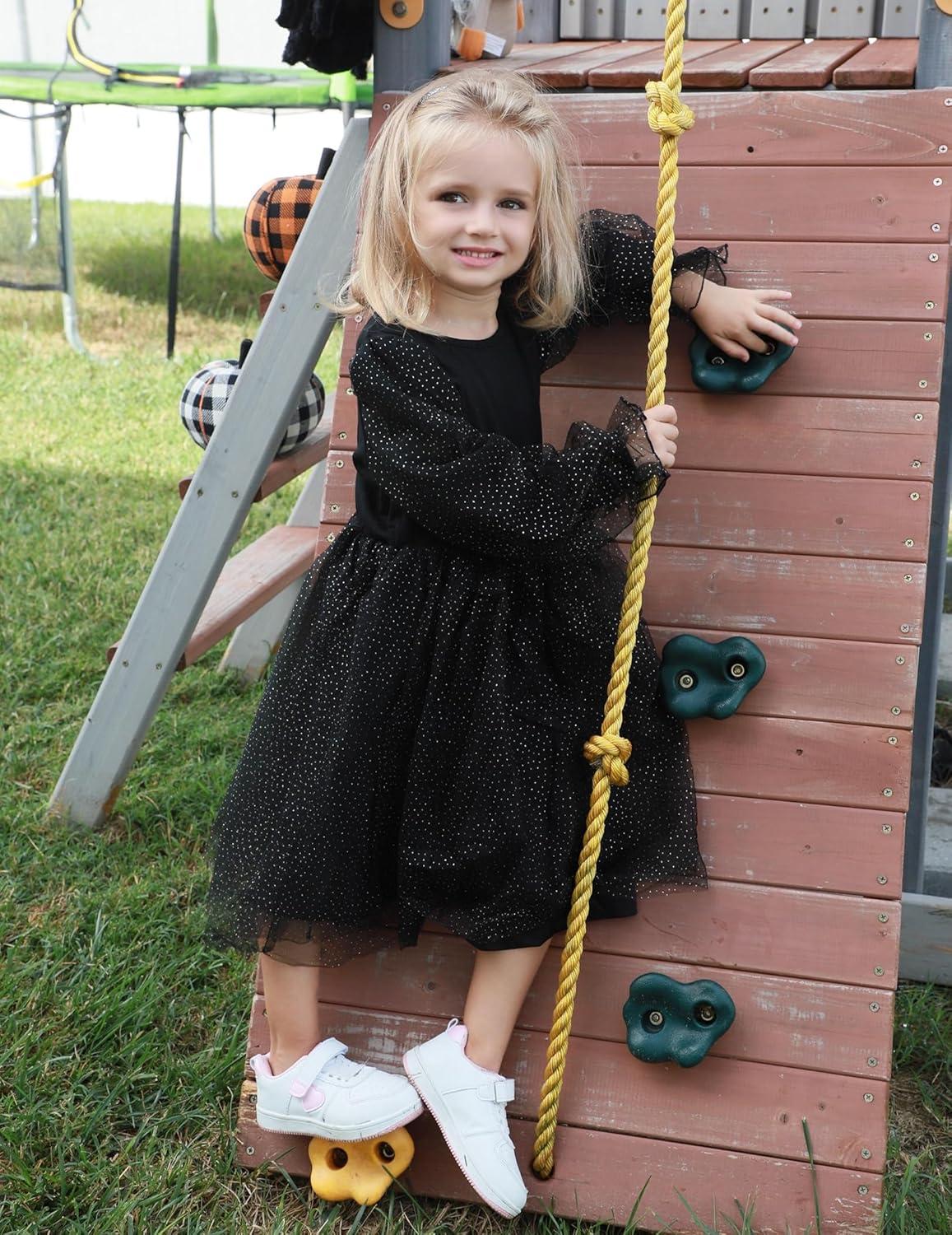 imageArshiner Toddler Christmas Dress Girls Sequin Tulle Puff Long Sleeves Tutu Dress Princess Birthday Party Clothes 16TBlack Glitter Tulle