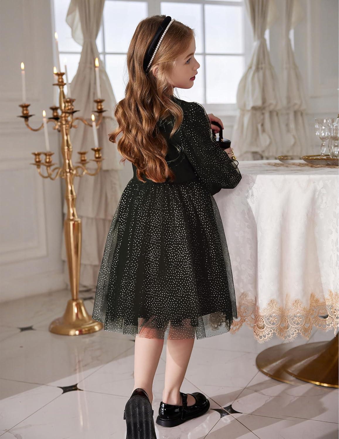 imageArshiner Toddler Christmas Dress Girls Sequin Tulle Puff Long Sleeves Tutu Dress Princess Birthday Party Clothes 16TBlack Glitter Tulle