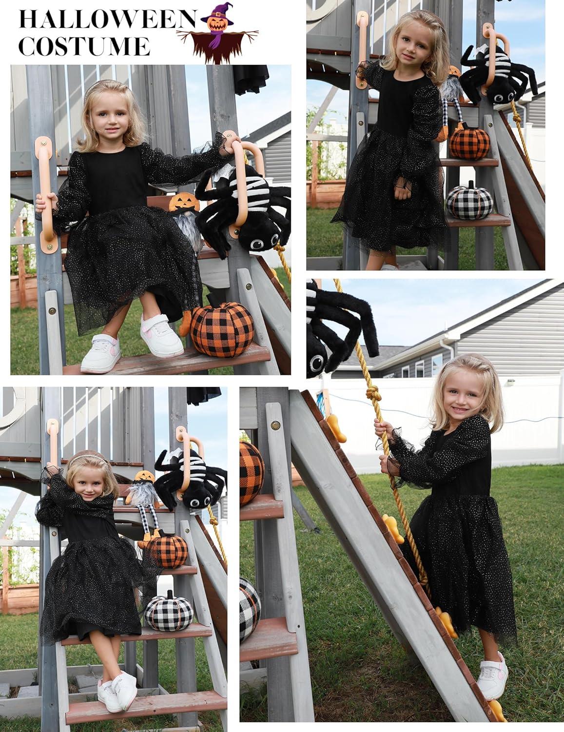 imageArshiner Toddler Christmas Dress Girls Sequin Tulle Puff Long Sleeves Tutu Dress Princess Birthday Party Clothes 16TBlack Glitter Tulle