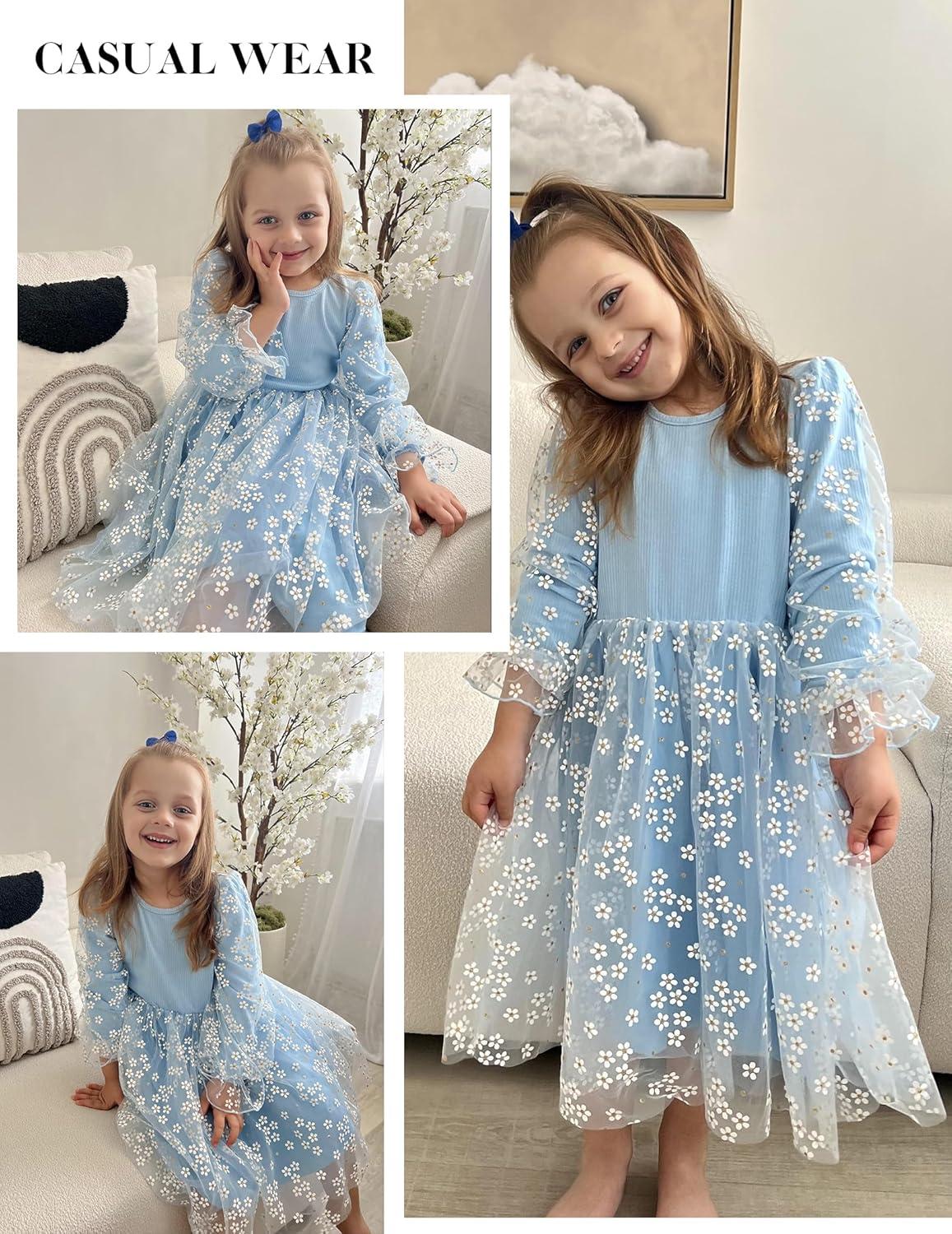 imageArshiner Toddler Christmas Dress Girls Sequin Tulle Puff Long Sleeves Tutu Dress Princess Birthday Party Clothes 16TBlue Daisy Tulle
