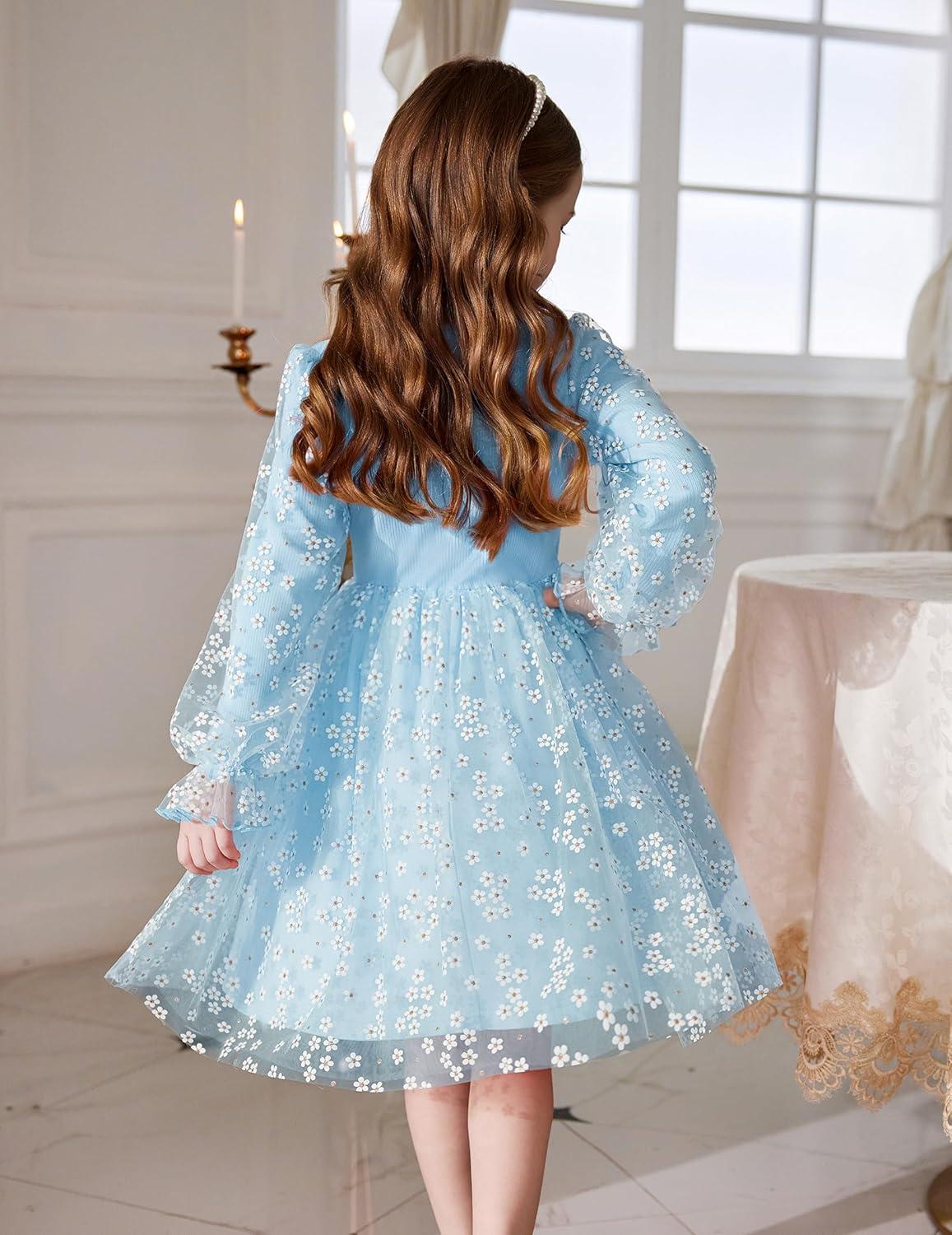 imageArshiner Toddler Christmas Dress Girls Sequin Tulle Puff Long Sleeves Tutu Dress Princess Birthday Party Clothes 16TBlue Daisy Tulle