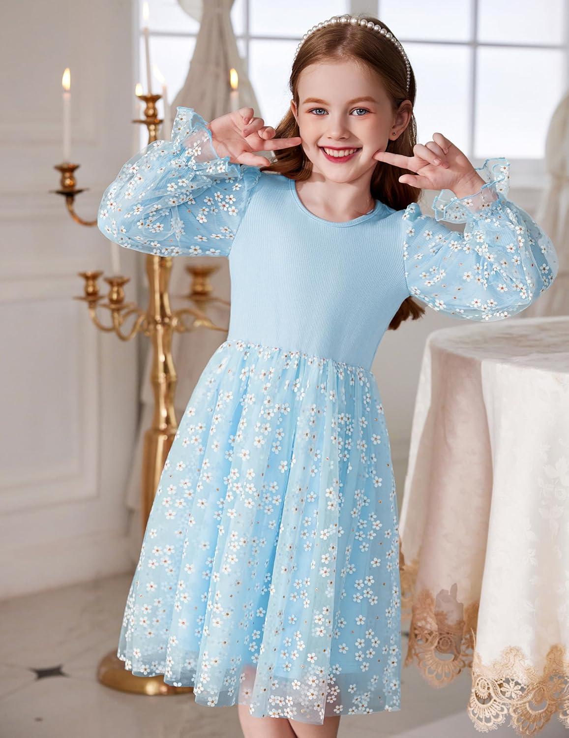 imageArshiner Toddler Christmas Dress Girls Sequin Tulle Puff Long Sleeves Tutu Dress Princess Birthday Party Clothes 16TBlue Daisy Tulle