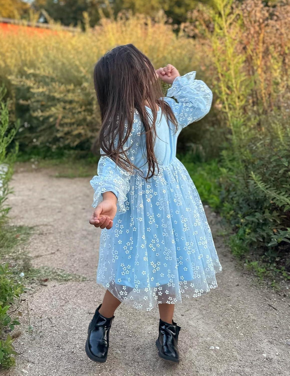 imageArshiner Toddler Christmas Dress Girls Sequin Tulle Puff Long Sleeves Tutu Dress Princess Birthday Party Clothes 16TBlue Daisy Tulle