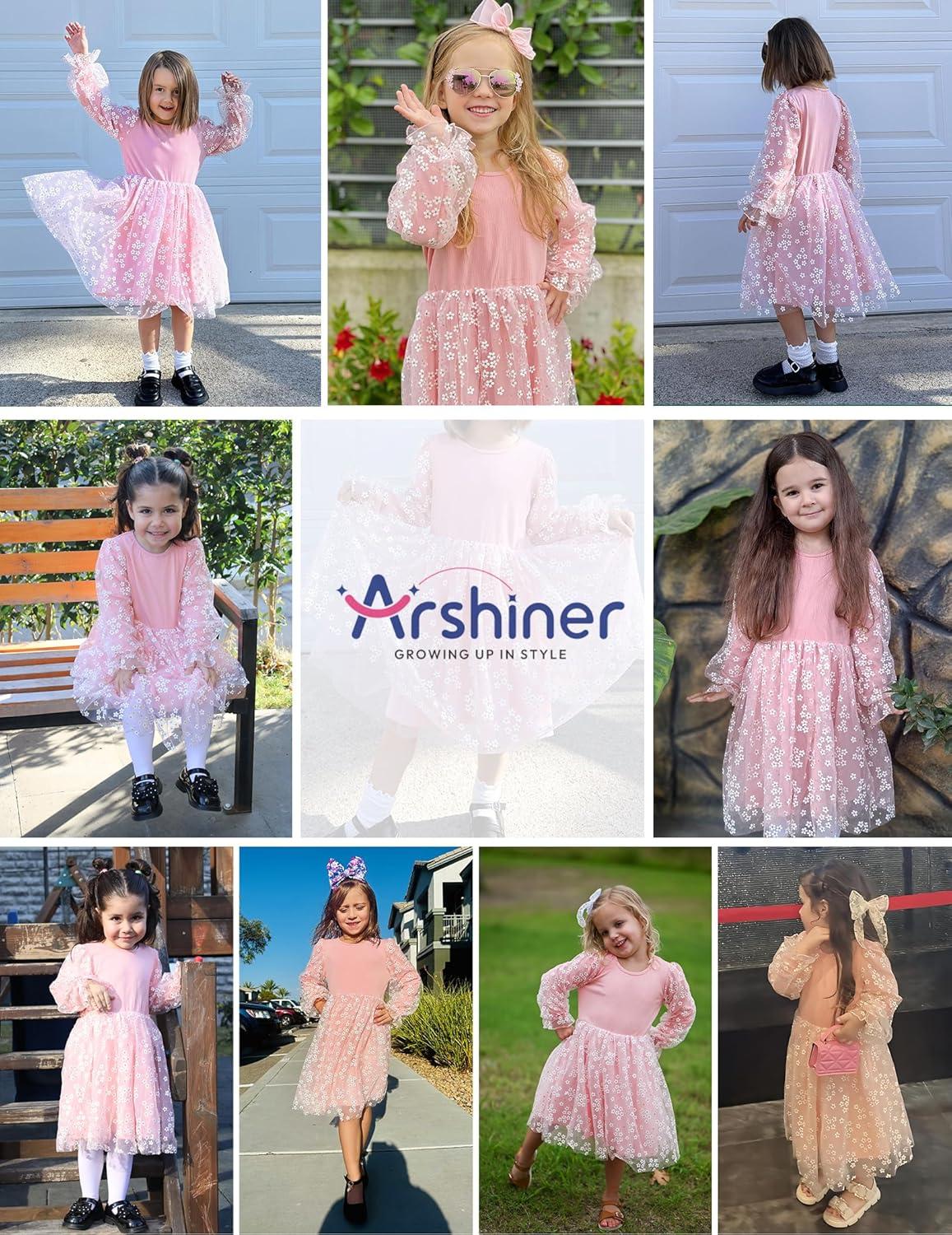 imageArshiner Toddler Christmas Dress Girls Sequin Tulle Puff Long Sleeves Tutu Dress Princess Birthday Party Clothes 16TPink Daisy Tulle