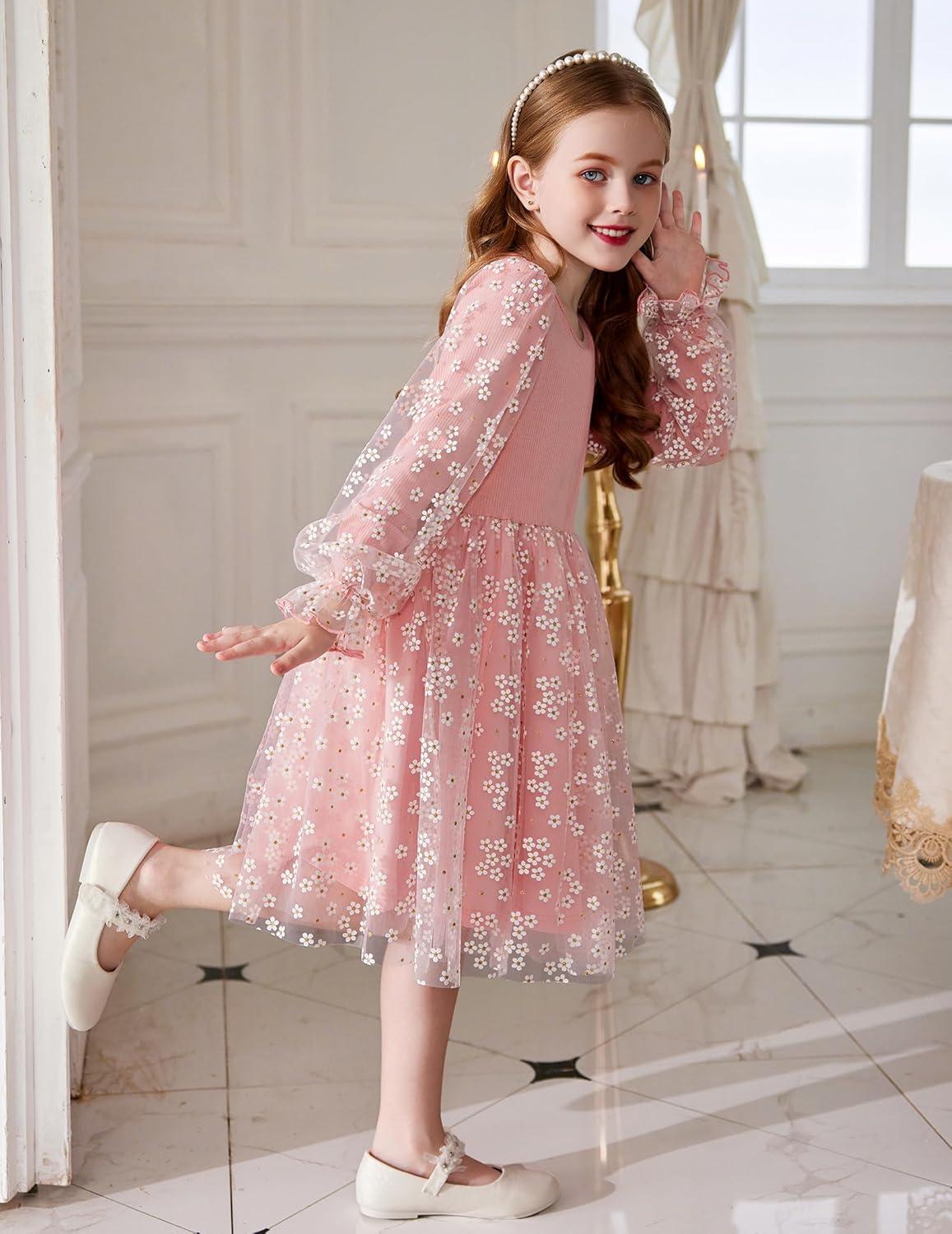 imageArshiner Toddler Christmas Dress Girls Sequin Tulle Puff Long Sleeves Tutu Dress Princess Birthday Party Clothes 16TPink Daisy Tulle