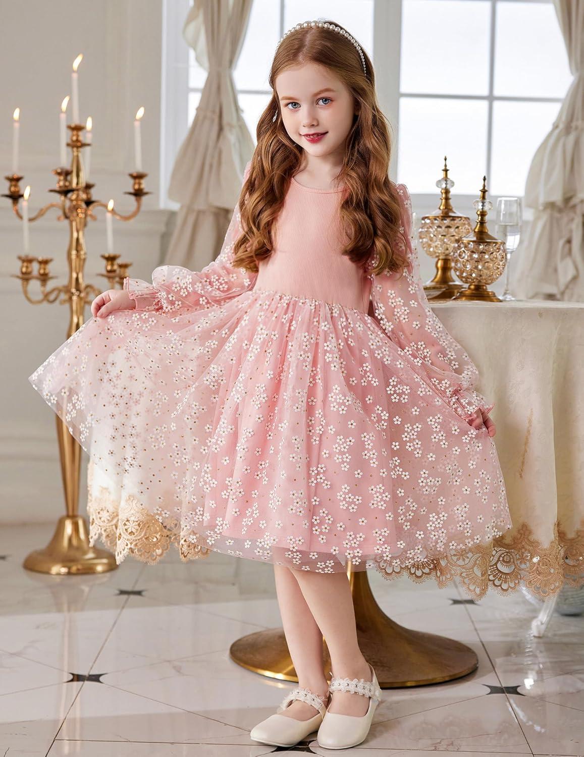 imageArshiner Toddler Christmas Dress Girls Sequin Tulle Puff Long Sleeves Tutu Dress Princess Birthday Party Clothes 16TPink Daisy Tulle