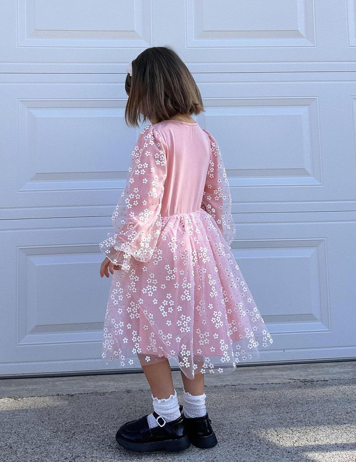 imageArshiner Toddler Christmas Dress Girls Sequin Tulle Puff Long Sleeves Tutu Dress Princess Birthday Party Clothes 16TPink Daisy Tulle