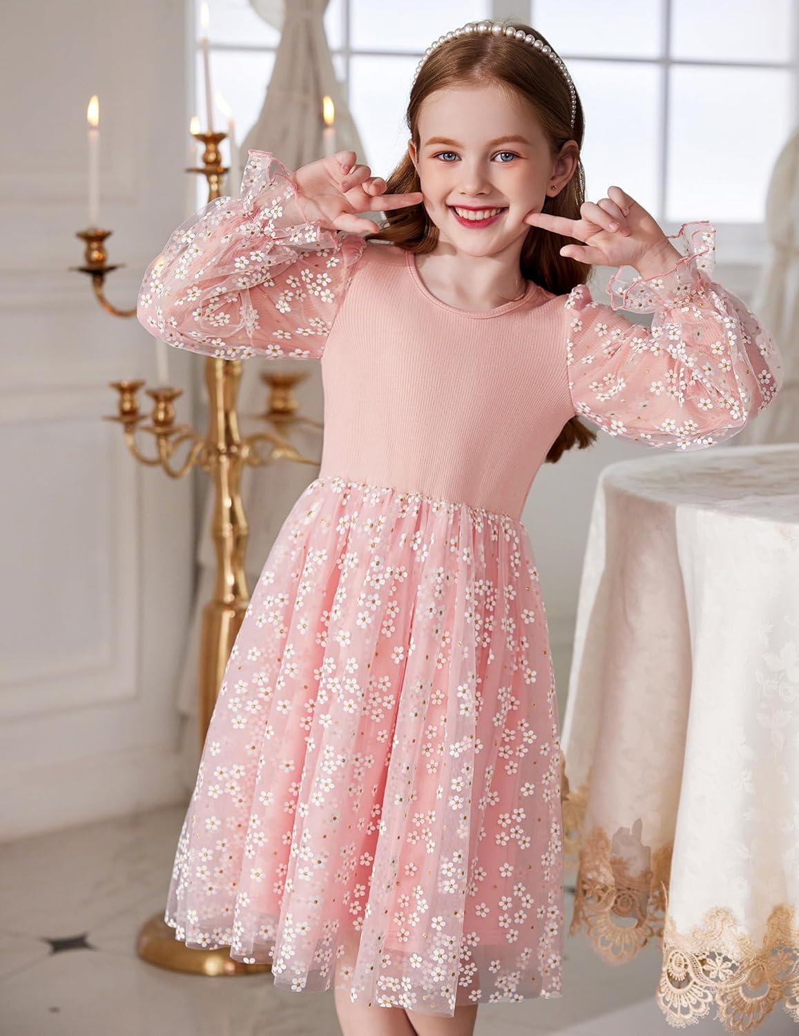 imageArshiner Toddler Christmas Dress Girls Sequin Tulle Puff Long Sleeves Tutu Dress Princess Birthday Party Clothes 16TPink Daisy Tulle