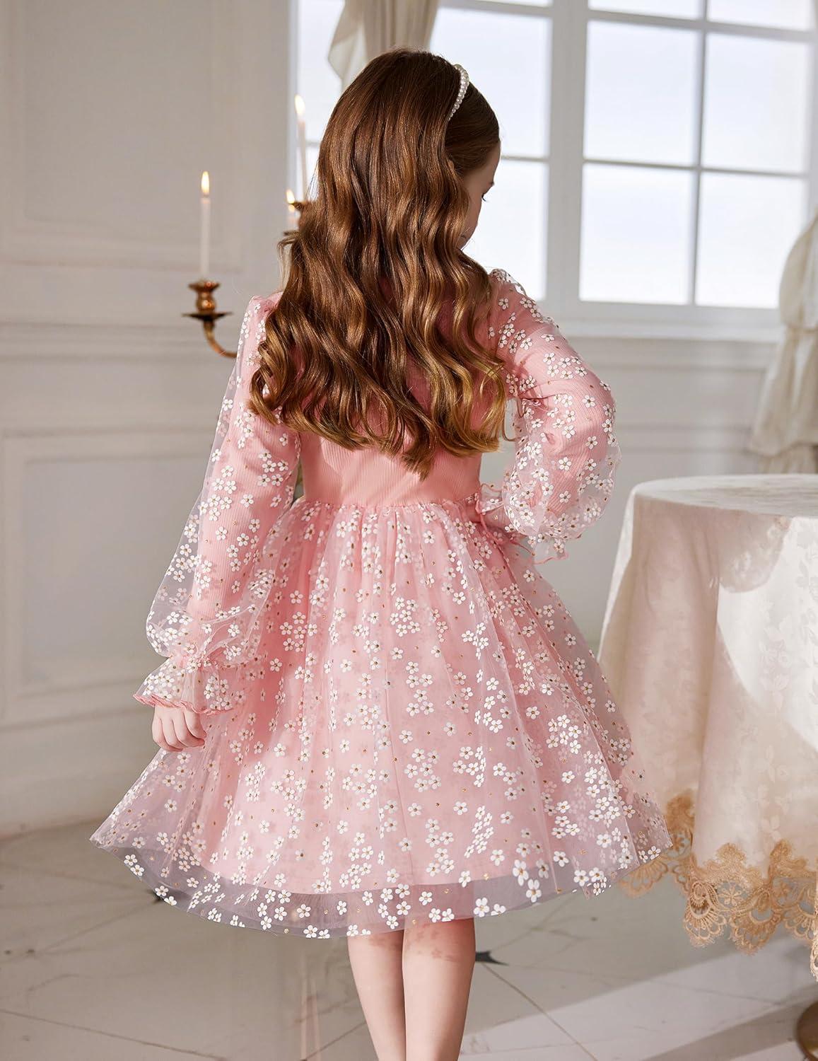 imageArshiner Toddler Christmas Dress Girls Sequin Tulle Puff Long Sleeves Tutu Dress Princess Birthday Party Clothes 16TPink Daisy Tulle