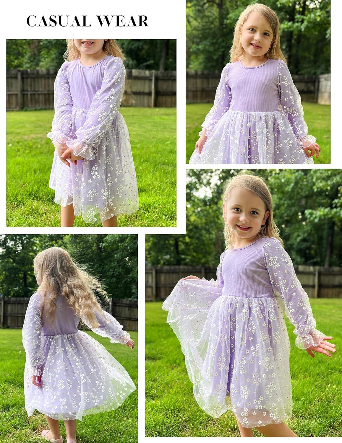 imageArshiner Toddler Christmas Dress Girls Sequin Tulle Puff Long Sleeves Tutu Dress Princess Birthday Party Clothes 16TPurple Daisy Tulle