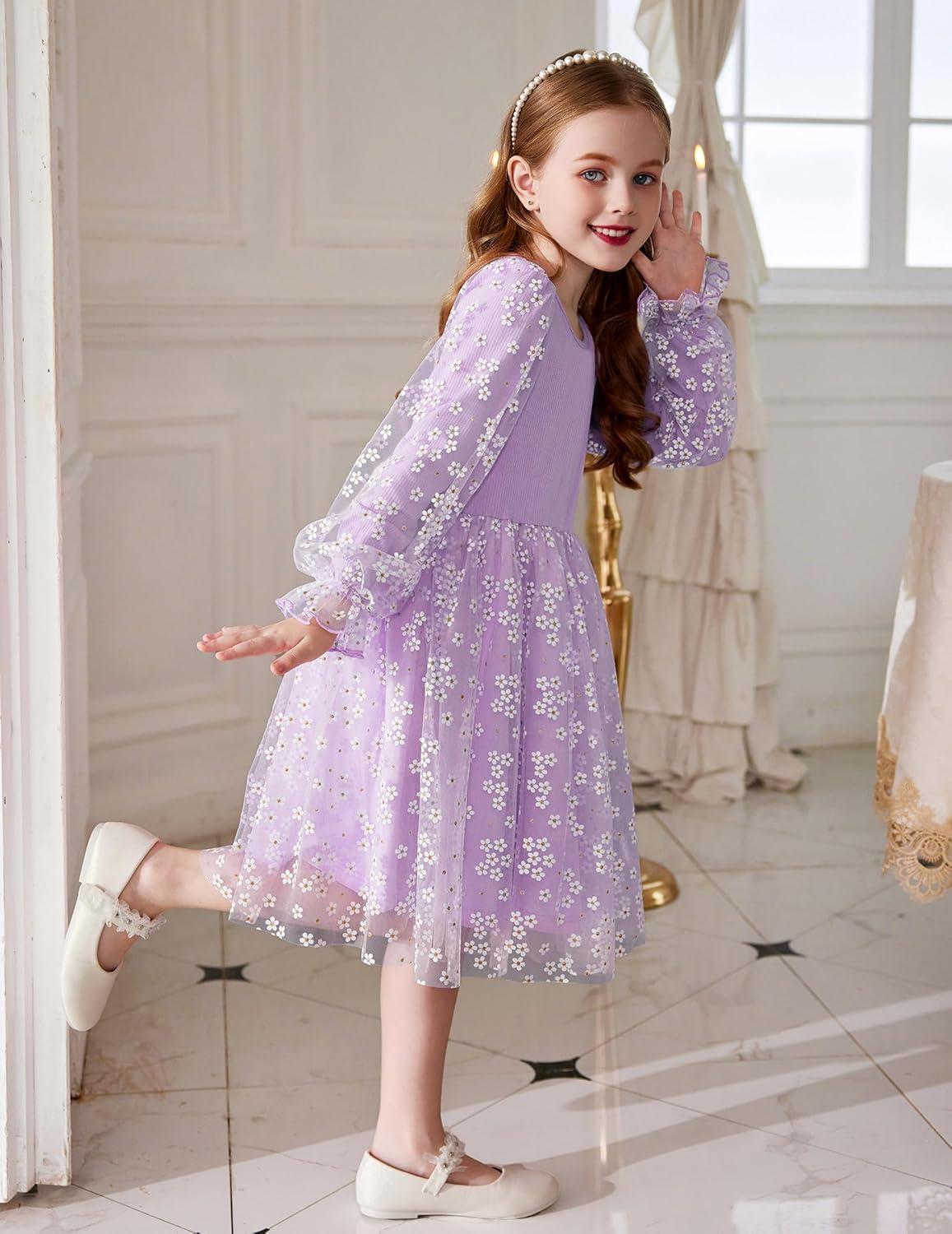 imageArshiner Toddler Christmas Dress Girls Sequin Tulle Puff Long Sleeves Tutu Dress Princess Birthday Party Clothes 16TPurple Daisy Tulle