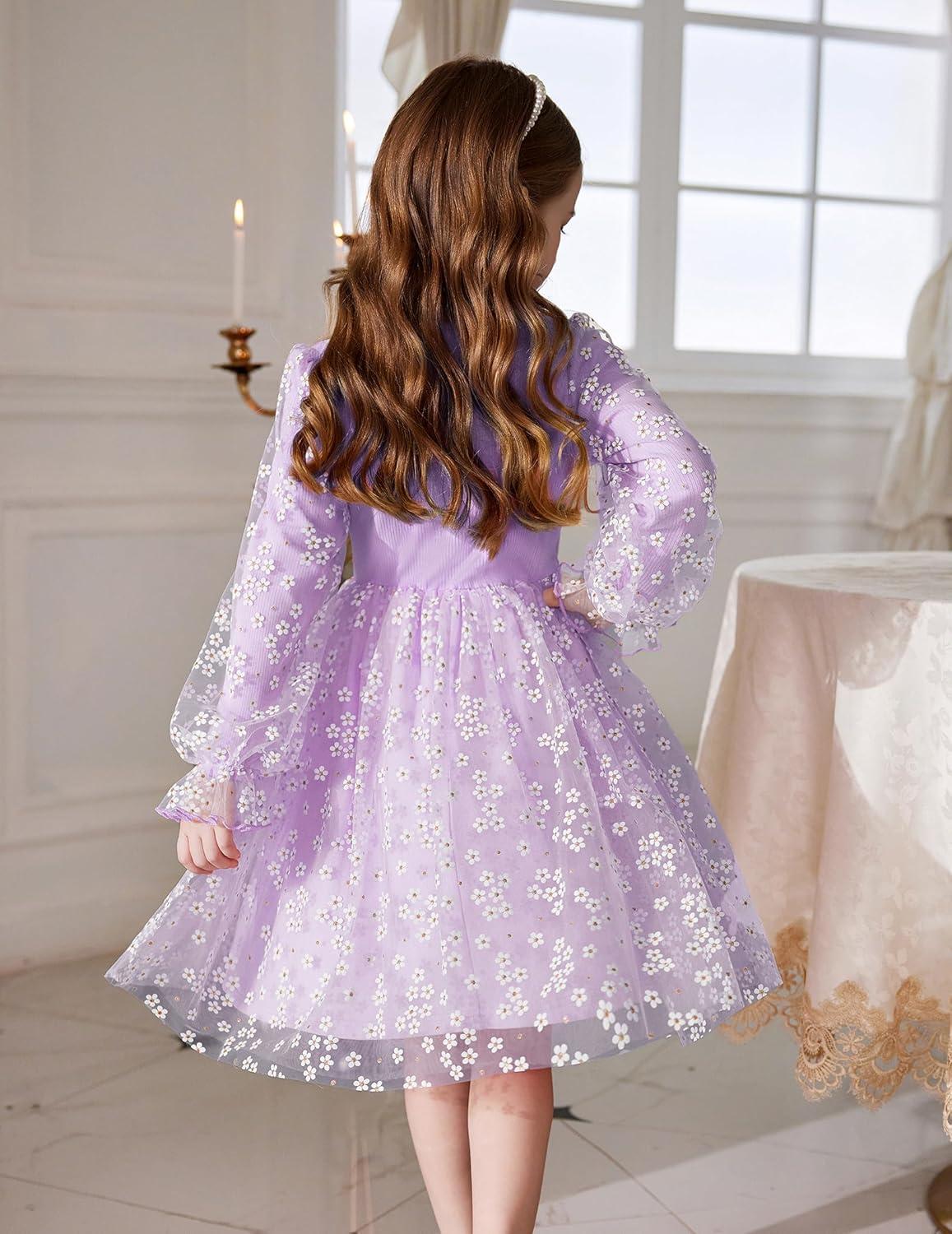 imageArshiner Toddler Christmas Dress Girls Sequin Tulle Puff Long Sleeves Tutu Dress Princess Birthday Party Clothes 16TPurple Daisy Tulle