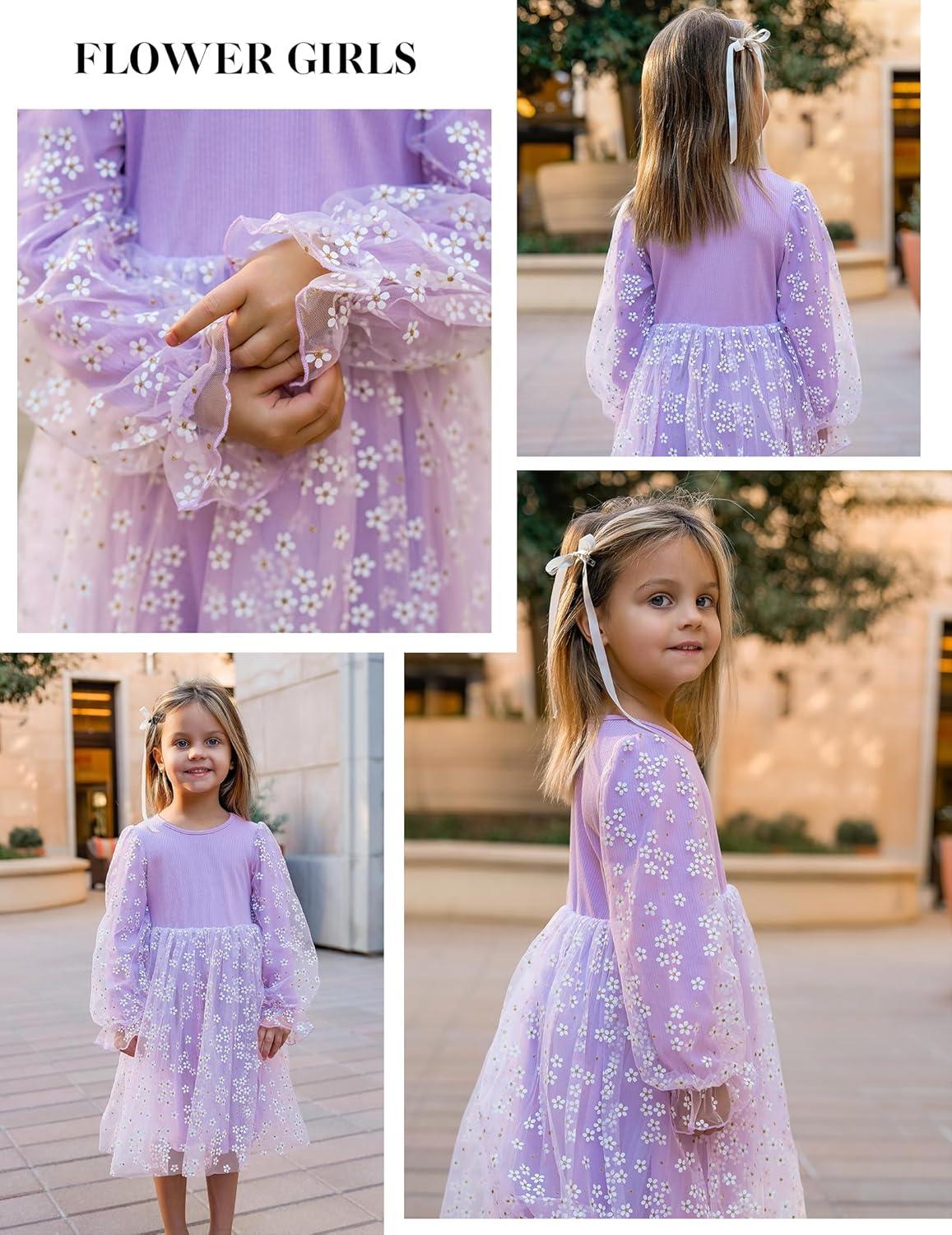 imageArshiner Toddler Christmas Dress Girls Sequin Tulle Puff Long Sleeves Tutu Dress Princess Birthday Party Clothes 16TPurple Daisy Tulle