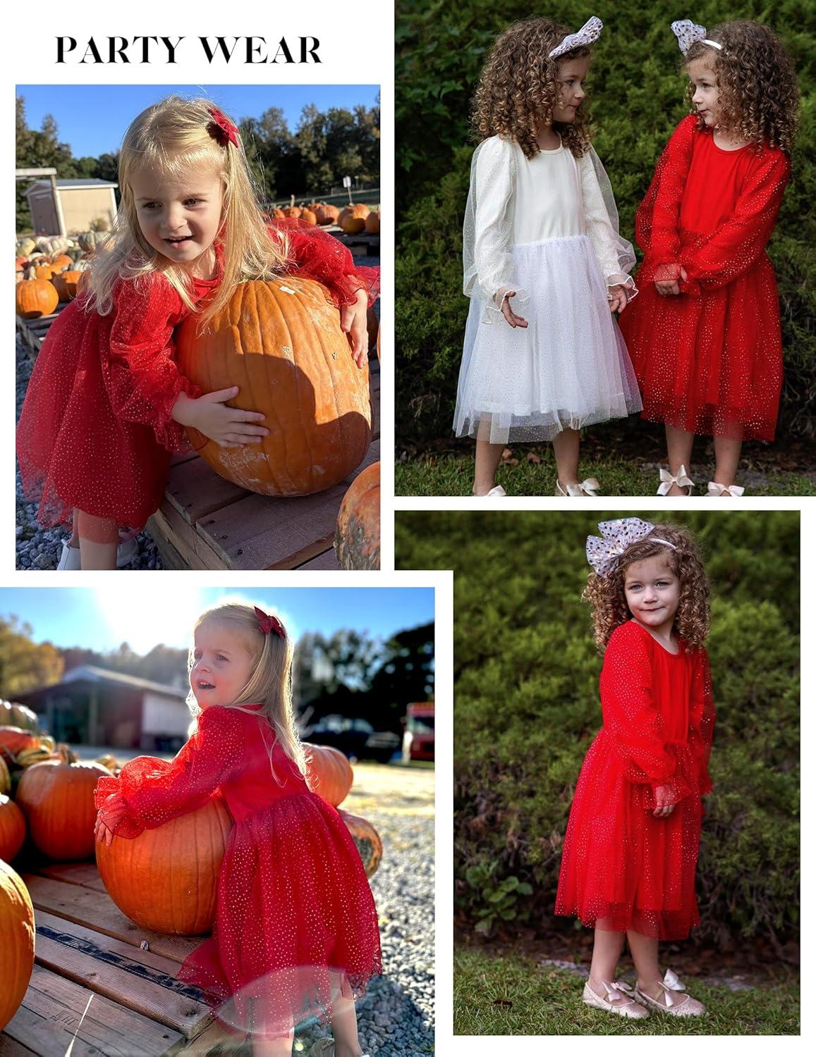 imageArshiner Toddler Christmas Dress Girls Sequin Tulle Puff Long Sleeves Tutu Dress Princess Birthday Party Clothes 16TRed Glitter Tulle