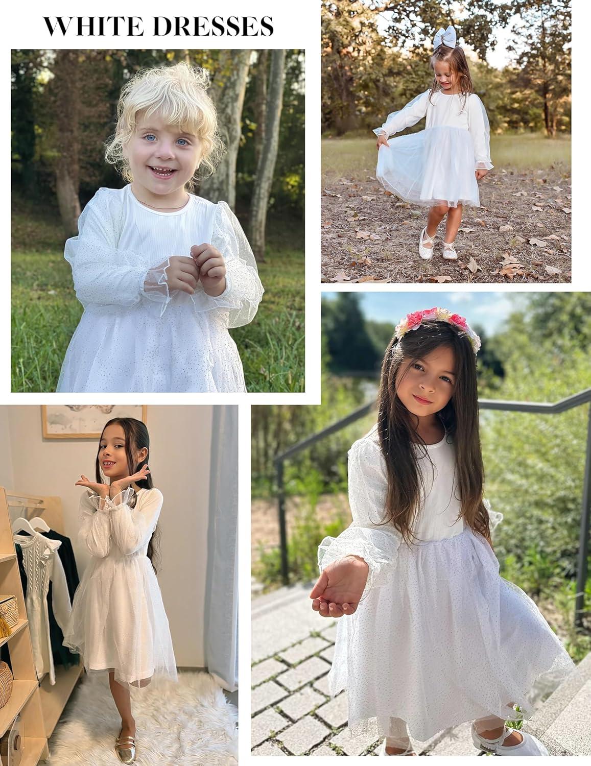 imageArshiner Toddler Christmas Dress Girls Sequin Tulle Puff Long Sleeves Tutu Dress Princess Birthday Party Clothes 16TWhite Glitter Tulle