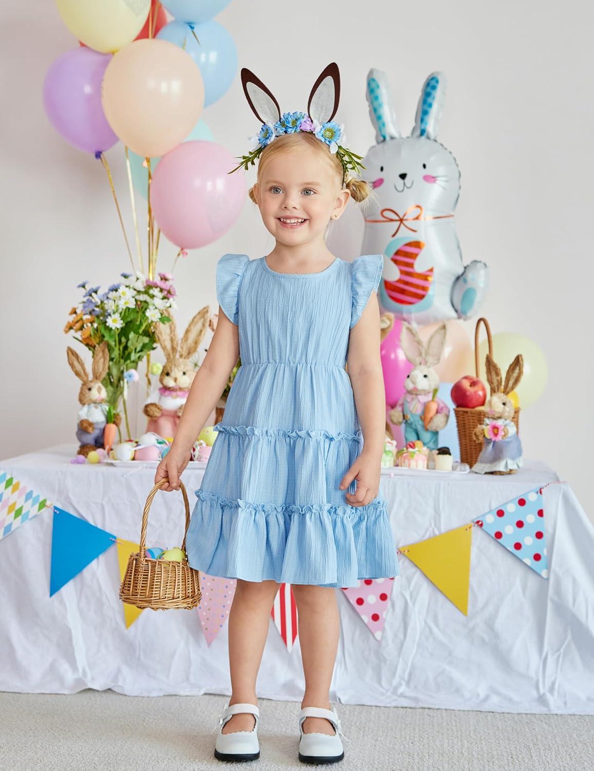 imageArshiner Toddler Girls Dress Ruffle Sleeveless Tiered Swing Twirly Dresses Cute Summer Beach Sundress with Pocket for 16TBlue