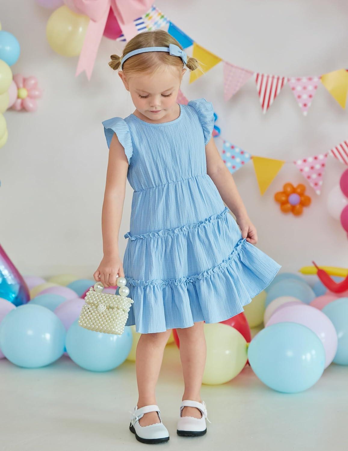 imageArshiner Toddler Girls Dress Ruffle Sleeveless Tiered Swing Twirly Dresses Cute Summer Beach Sundress with Pocket for 16TBlue