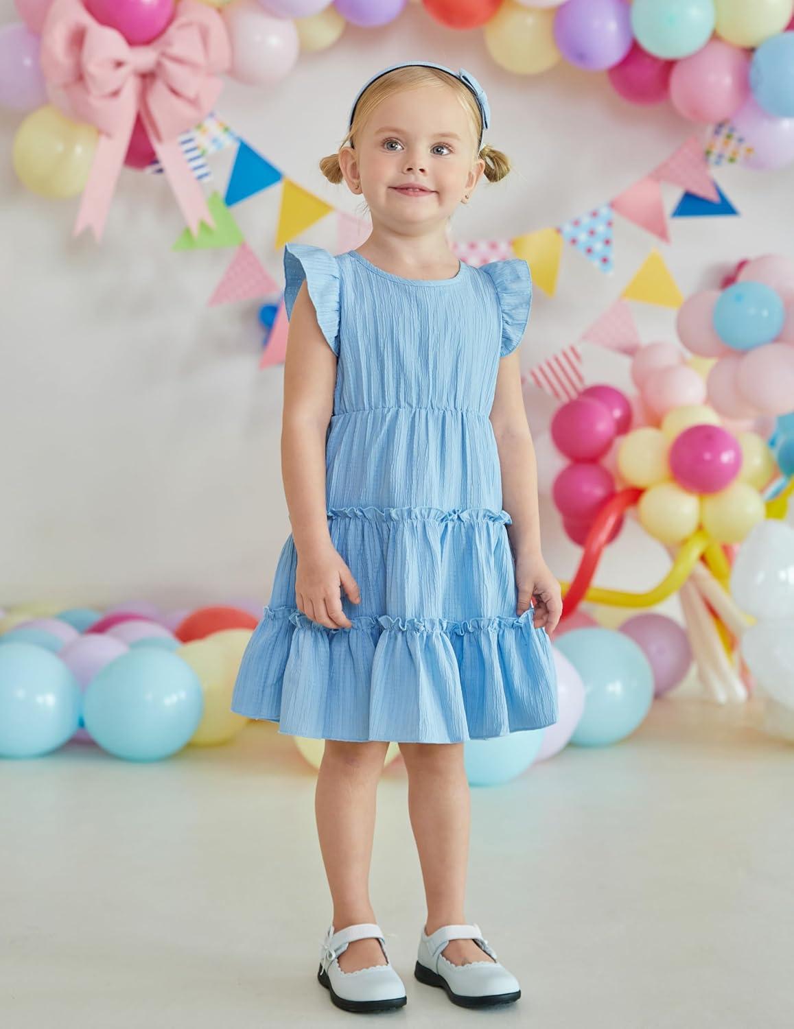 imageArshiner Toddler Girls Dress Ruffle Sleeveless Tiered Swing Twirly Dresses Cute Summer Beach Sundress with Pocket for 16TBlue