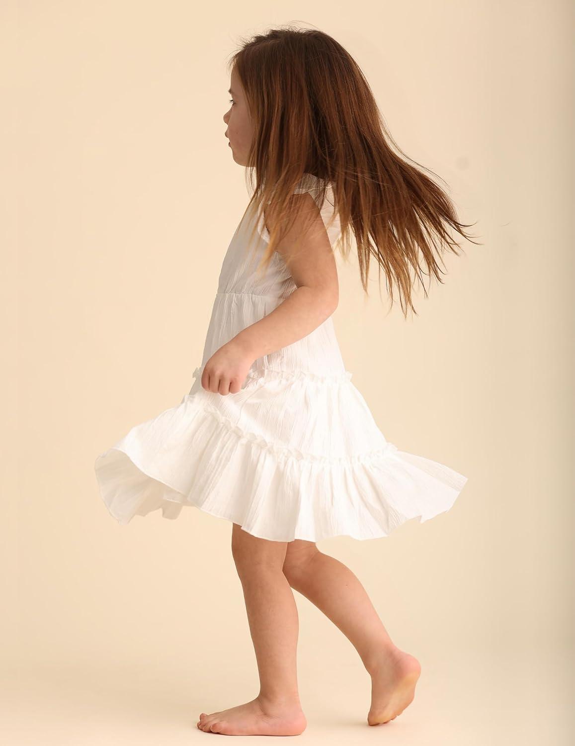 imageArshiner Toddler Girls Dress Ruffle Sleeveless Tiered Swing Twirly Dresses Cute Summer Beach Sundress with Pocket for 16TWhite