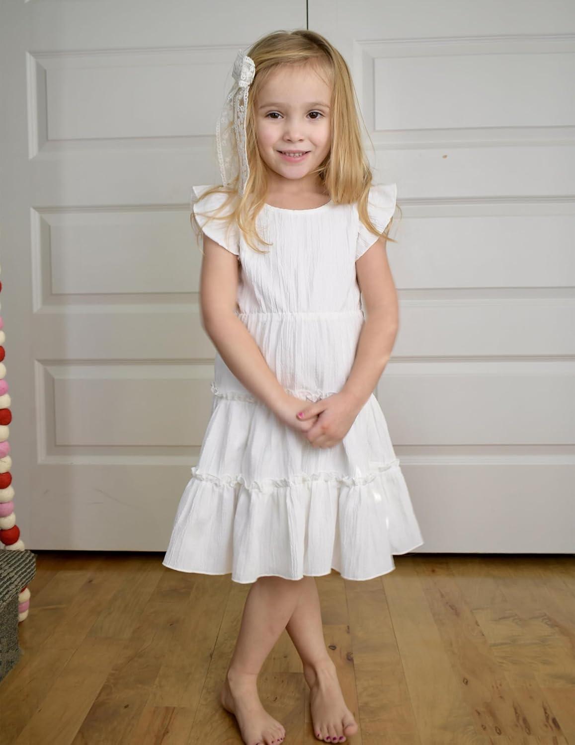 imageArshiner Toddler Girls Dress Ruffle Sleeveless Tiered Swing Twirly Dresses Cute Summer Beach Sundress with Pocket for 16TWhite
