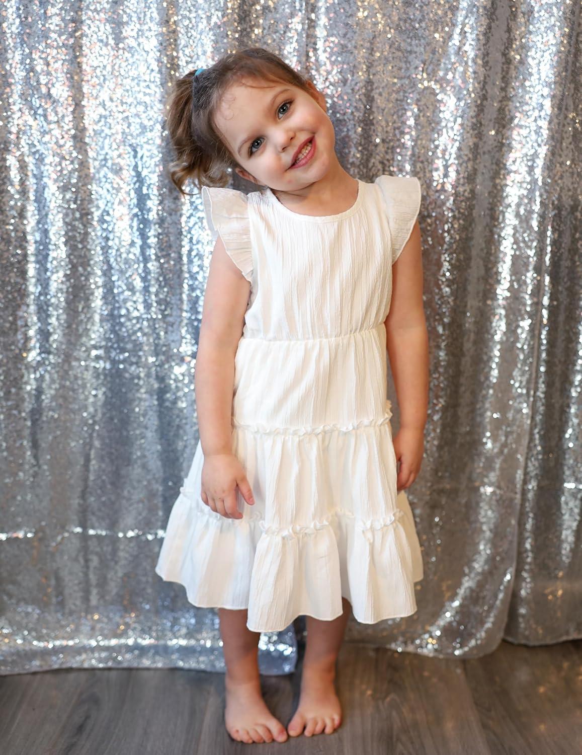 imageArshiner Toddler Girls Dress Ruffle Sleeveless Tiered Swing Twirly Dresses Cute Summer Beach Sundress with Pocket for 16TWhite