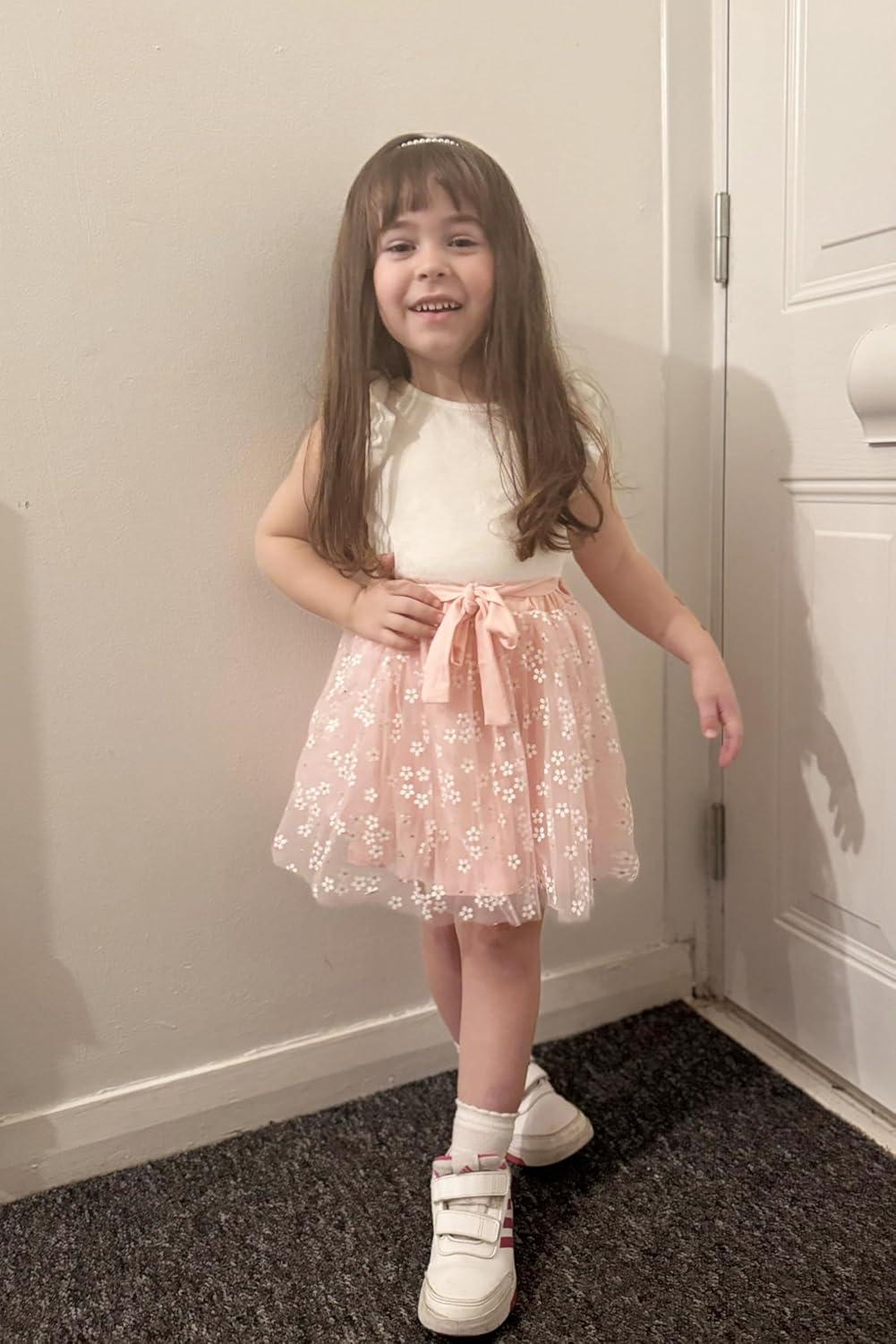 imageArshiner Toddler Summer Girls Clothes 2 Piece Ruffle Sleeve Tops and Belt Tutu Skirt Sets Cute Party Dress for KidsPink