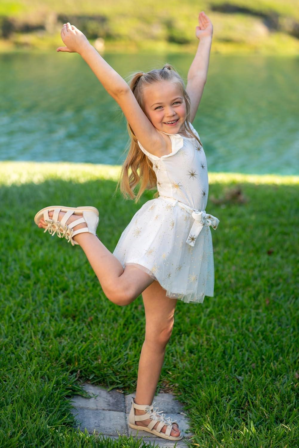 imageArshiner Toddler Summer Girls Clothes 2 Piece Ruffle Sleeve Tops and Belt Tutu Skirt Sets Cute Party Dress for KidsSunflower