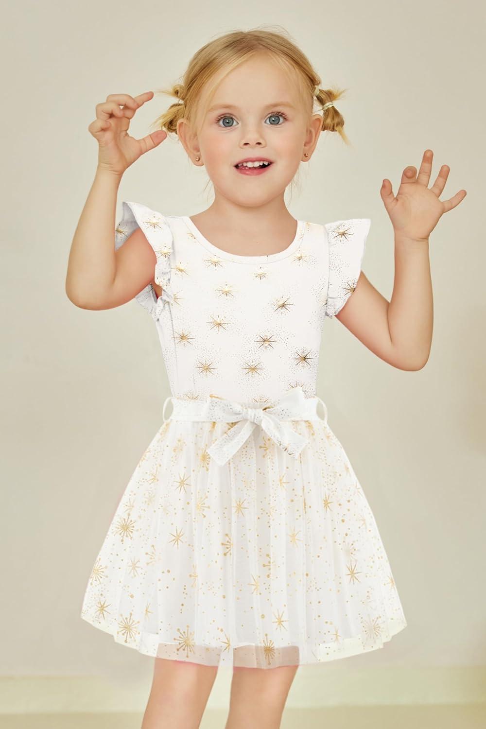 imageArshiner Toddler Summer Girls Clothes 2 Piece Ruffle Sleeve Tops and Belt Tutu Skirt Sets Cute Party Dress for KidsSunflower